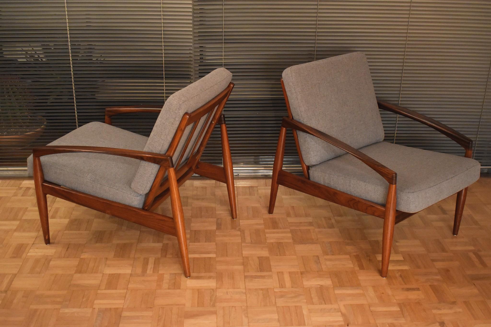 Pair of Rosewood Model 121 Paper Knife Chairs by Kai Kristiansen, Kvadrat Fabric 13