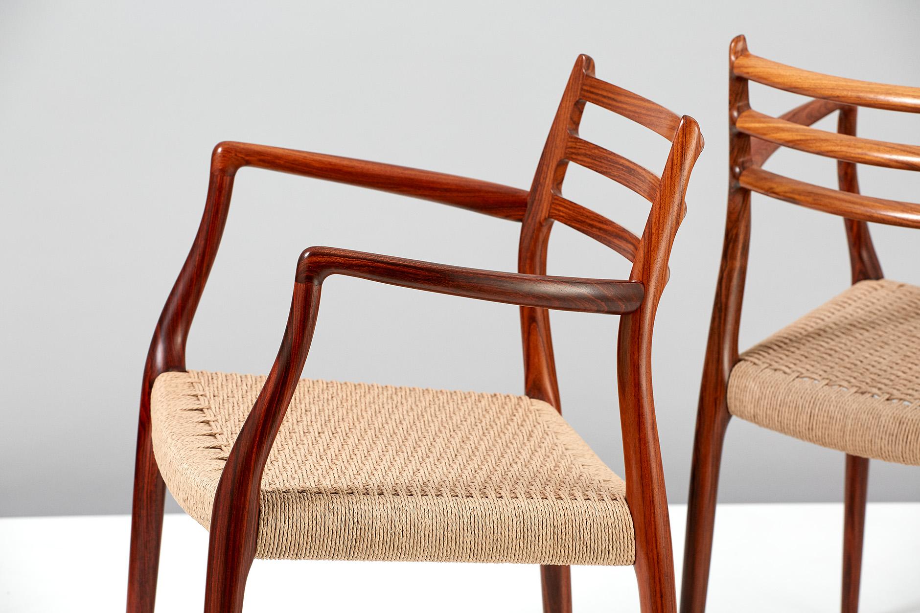 Danish Pair of Rosewood Model 62 Armchairs by Niels Moller, 1962