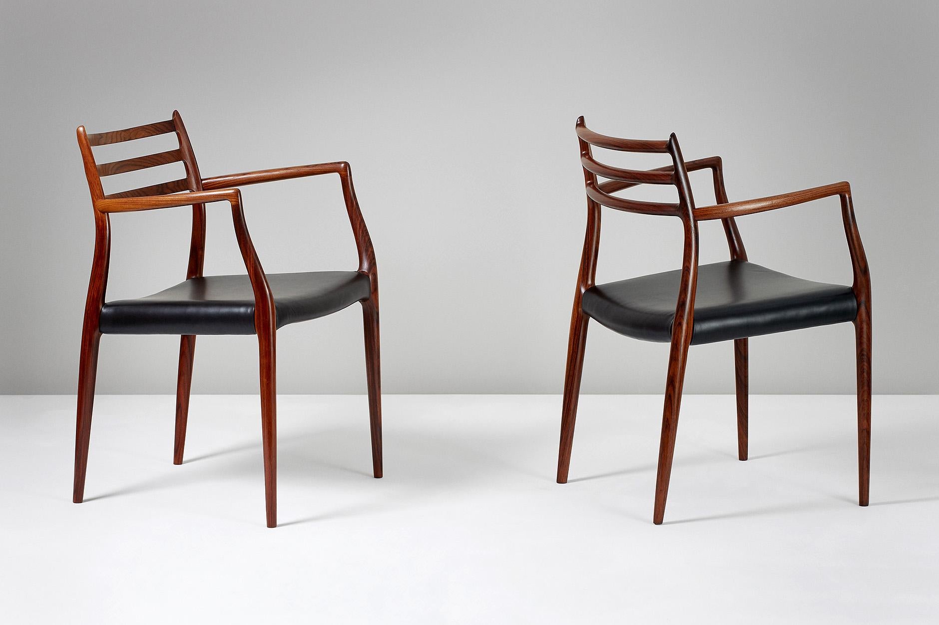 Danish Pair of Rosewood Model 62 Armchairs by Niels Moller, 1962 For Sale