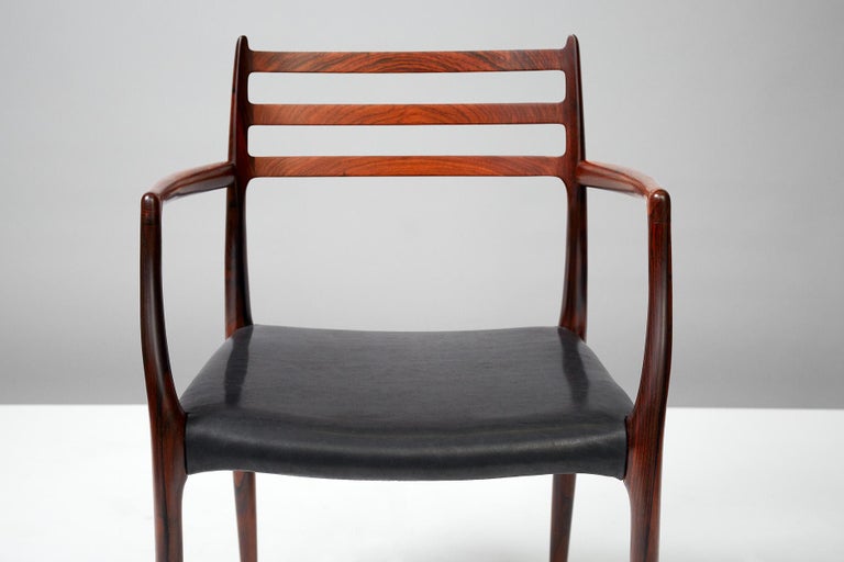 Leather Pair of Rosewood Model 62 Armchairs by Niels Moller, 1962 For Sale
