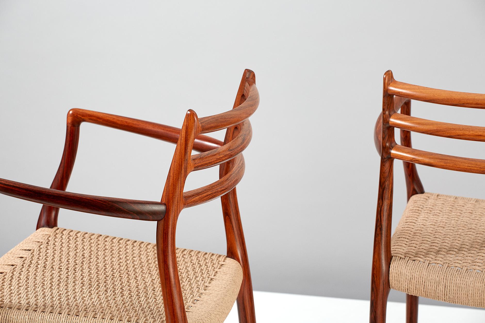 Papercord Pair of Rosewood Model 62 Armchairs by Niels Moller, 1962