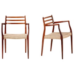 Pair of Rosewood Model 62 Armchairs by Niels Moller, 1962