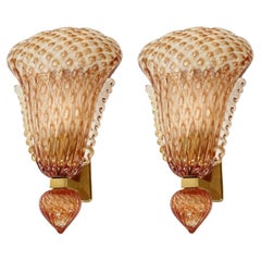 Coppia di lampade in vetro di Murano in legno di palissandro anni '60