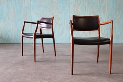 Pair of Rosewood Niels Moller Model 65 Carver Armchairs c 1960s Danish