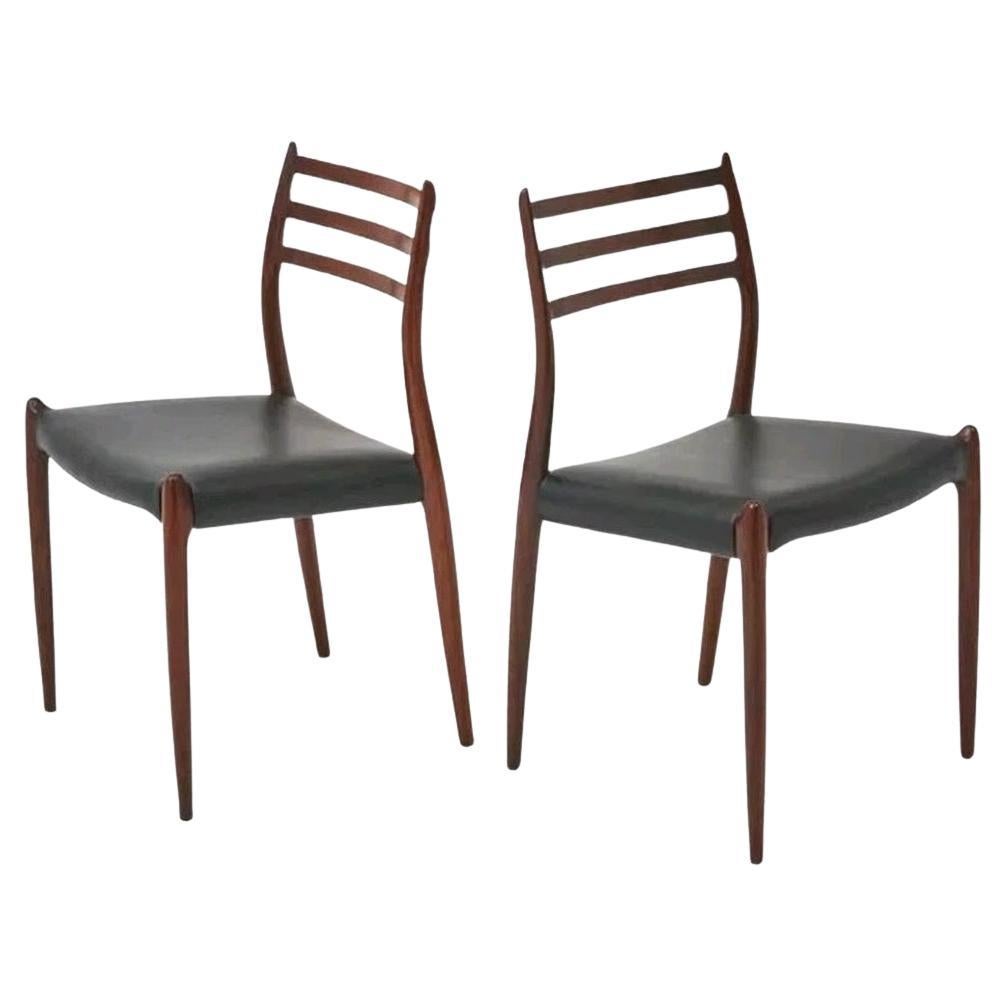 Pair of Rosewood Niels Otto Moller Dining Chairs Model 78 Mid Century Modern For Sale