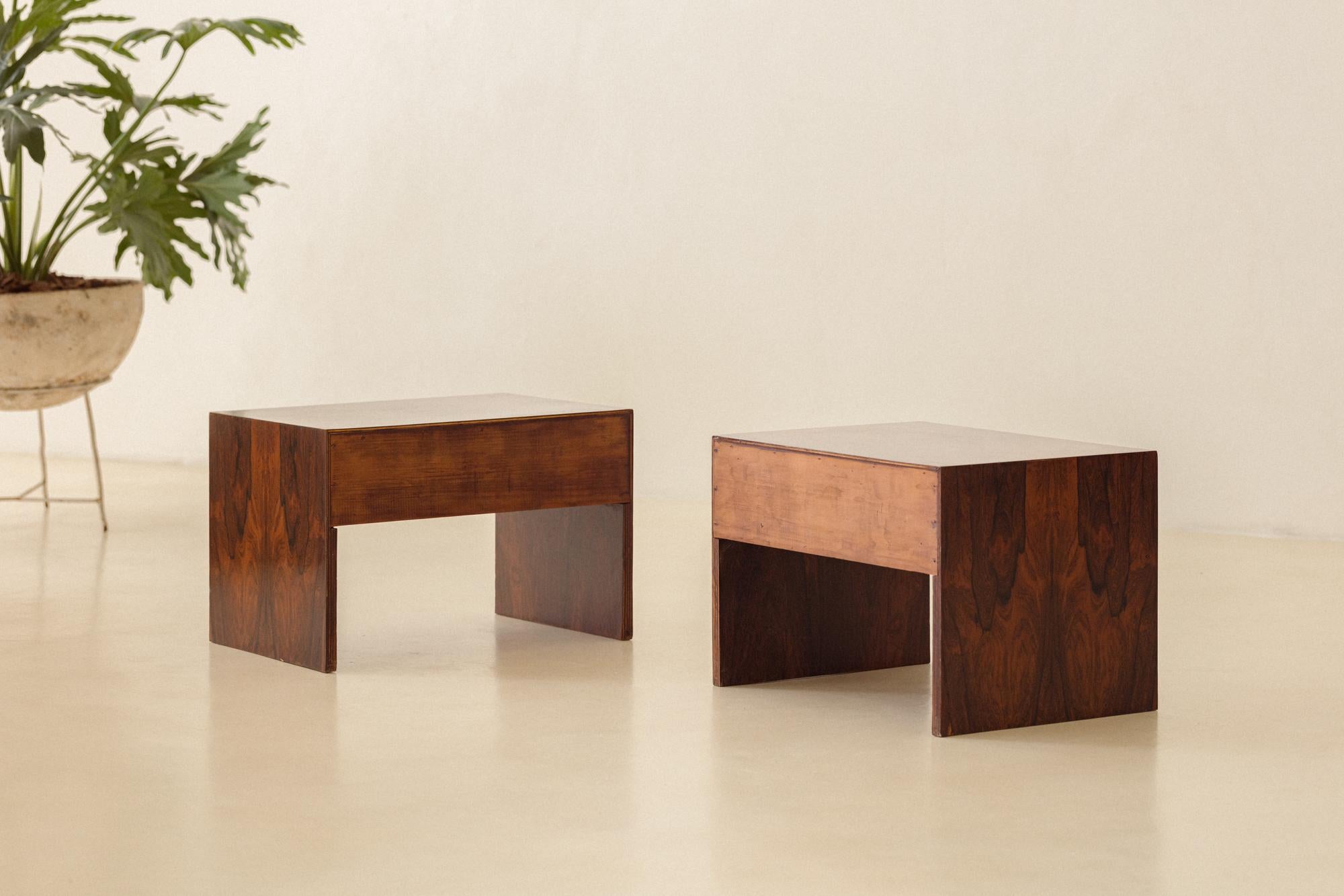 Pair of Rosewood Nightstands by Unknown Designer, 1960s, Brazilian Midcentury For Sale 9