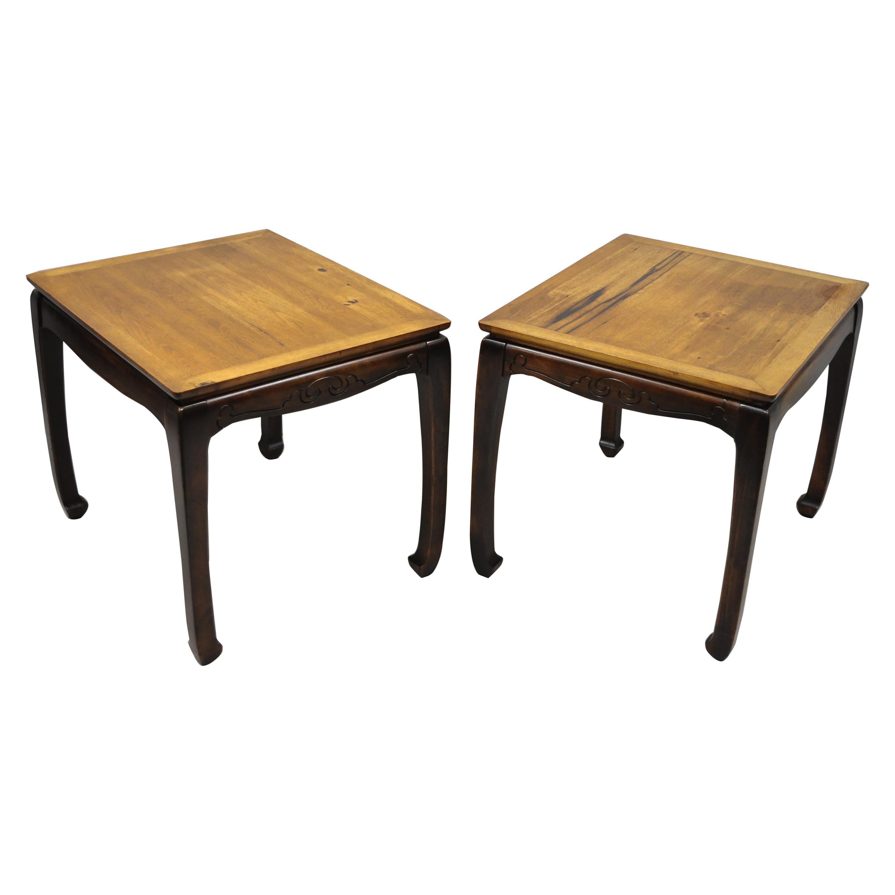 Pair of Rosewood Oriental Chinoiserie Ming Style Lamp Side Tables by Lane
