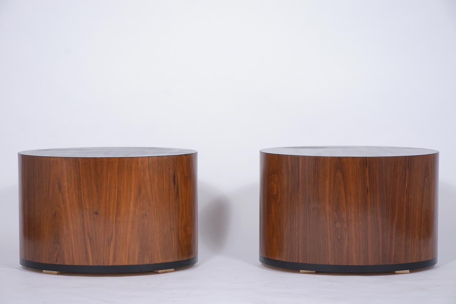 Hand-Crafted Pair of Rosewood Pedestal Tables