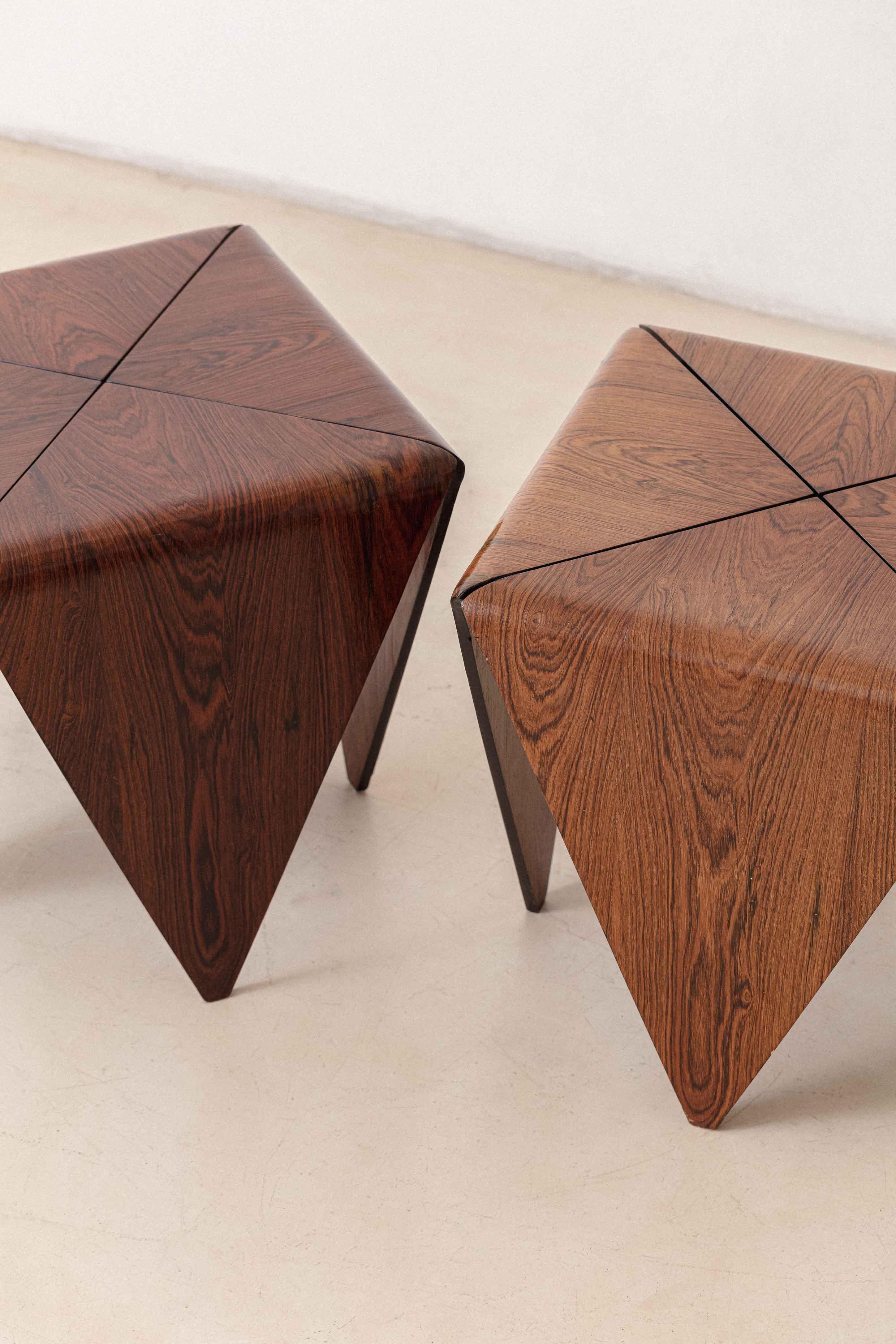 Brazilian Pair of Rosewood Petalas Side Table Jorge Zalszupin Midcentury Brazil circa 1959