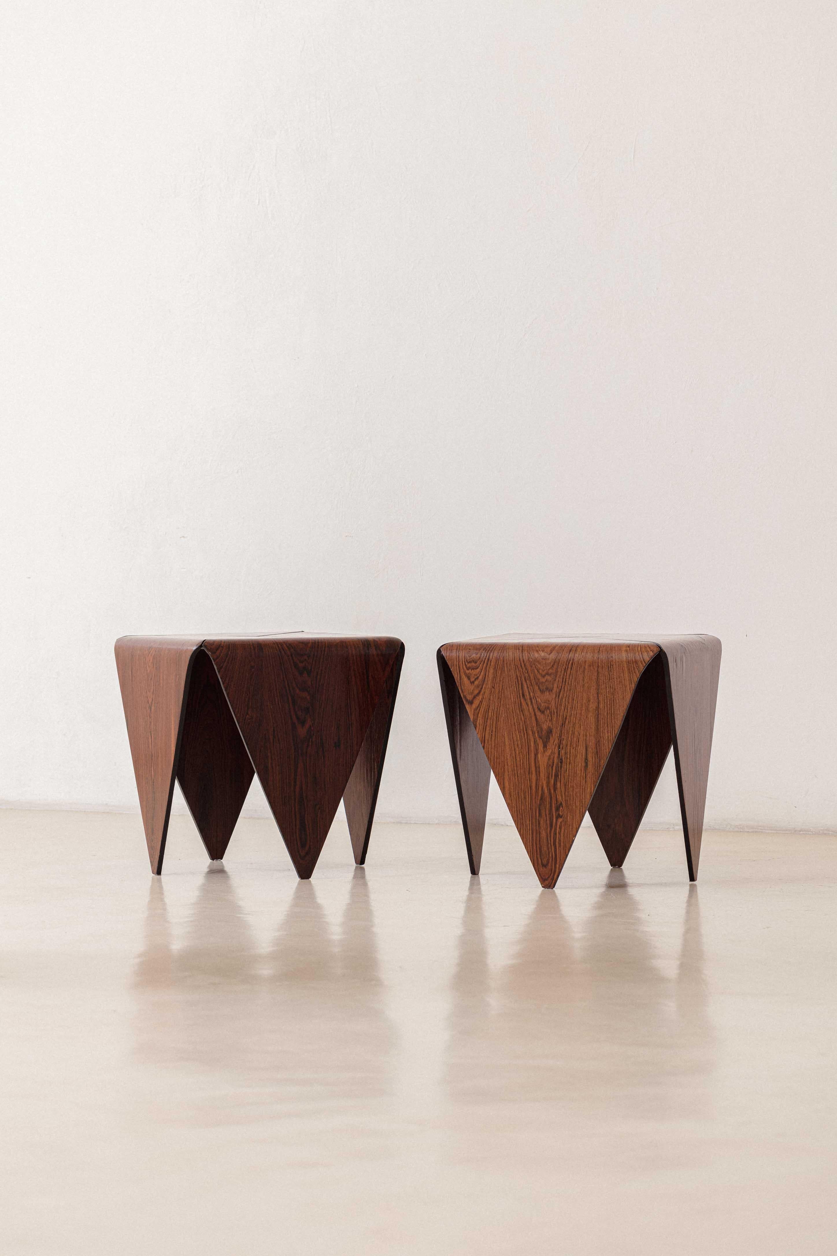 Molded Pair of Rosewood Petalas Side Table Jorge Zalszupin Midcentury Brazil circa 1959