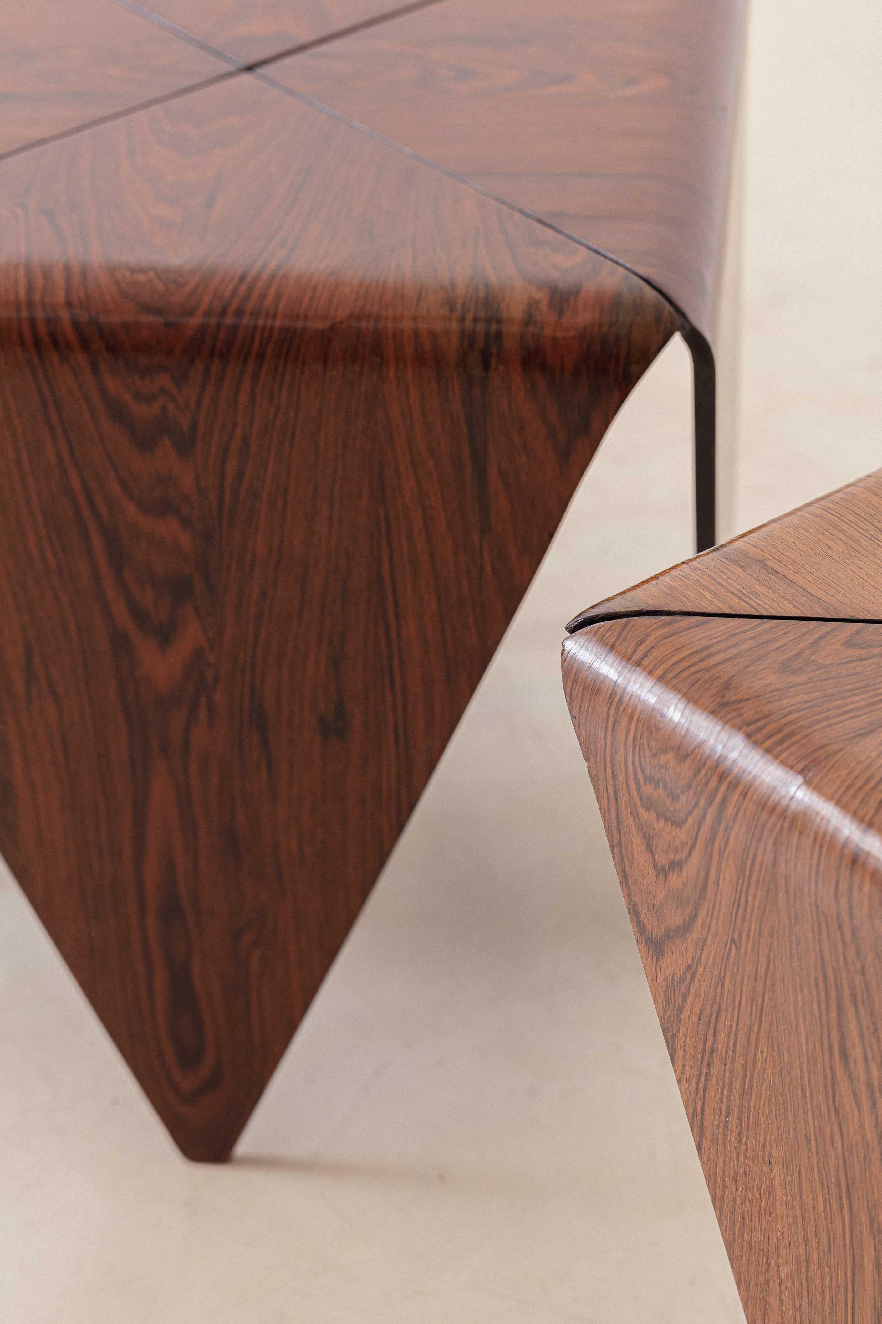 Mid-20th Century Pair of Rosewood Petalas Side Table Jorge Zalszupin Midcentury Brazil circa 1959