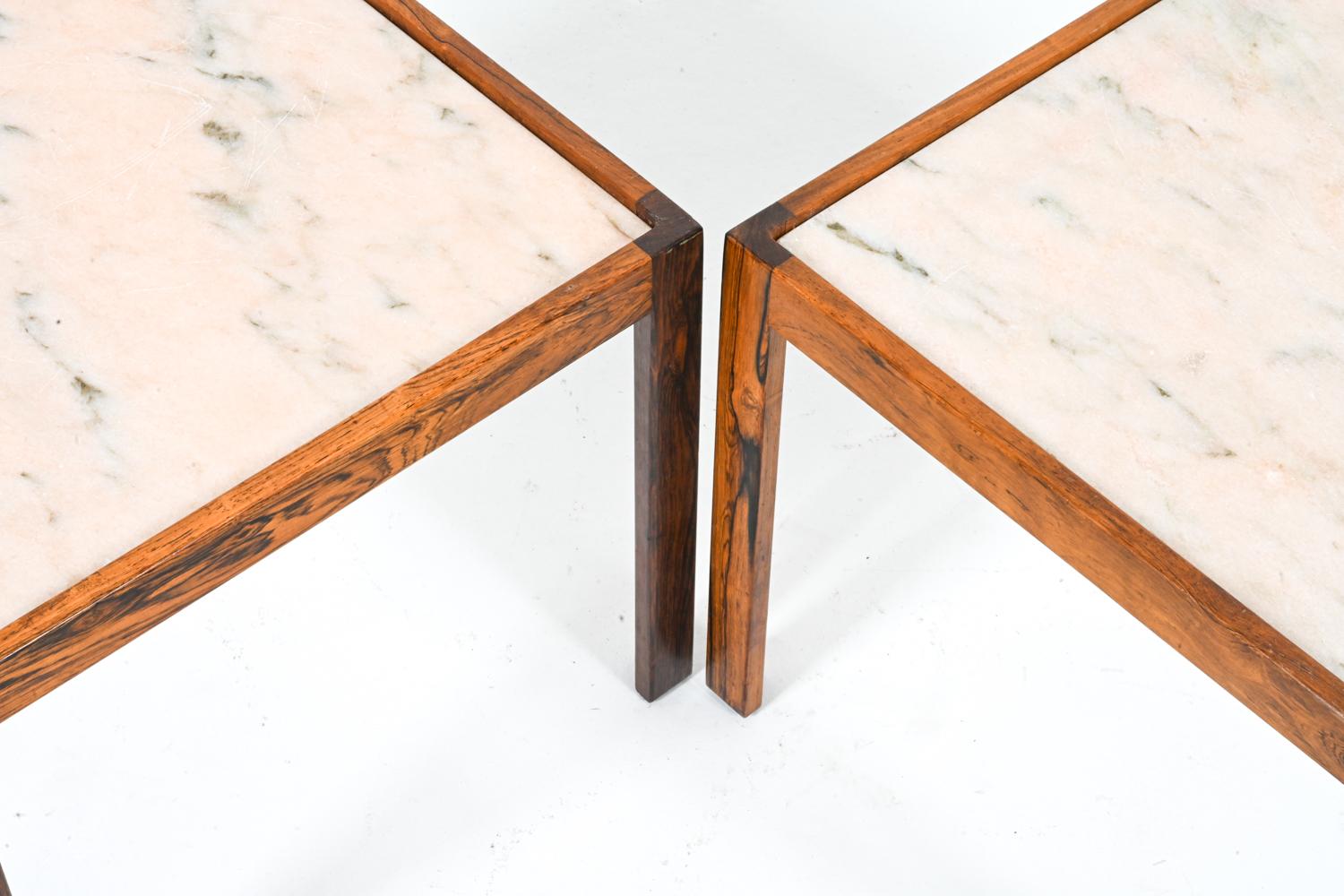 Pair of Rosewood & Pink Marble End Tables Attributed to Svend Langkilde, Denmark For Sale 4