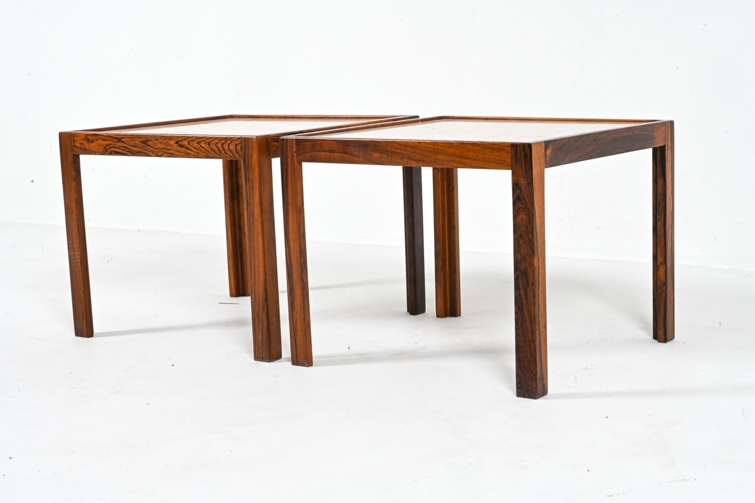 Danish Pair of Rosewood & Pink Marble End Tables Attributed to Svend Langkilde, Denmark For Sale