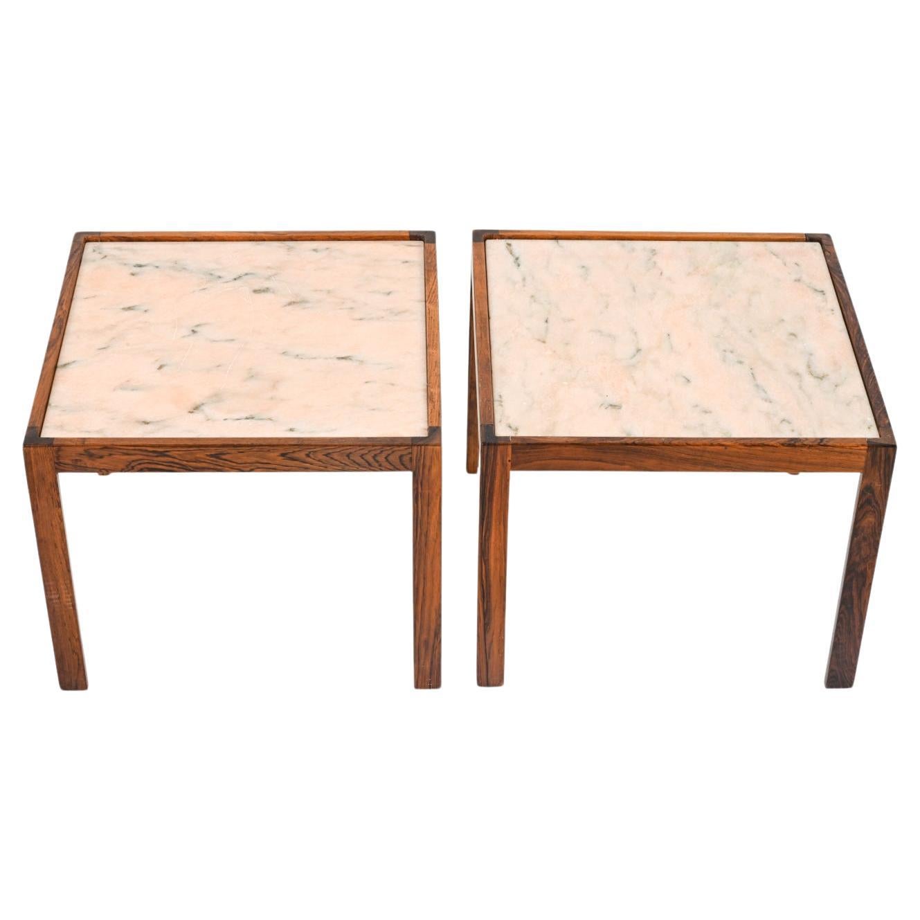Pair of Rosewood & Pink Marble End Tables Attributed to Svend Langkilde, Denmark For Sale