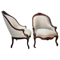 Rosewood Rococo Revival Slipper Chairs France A Pair