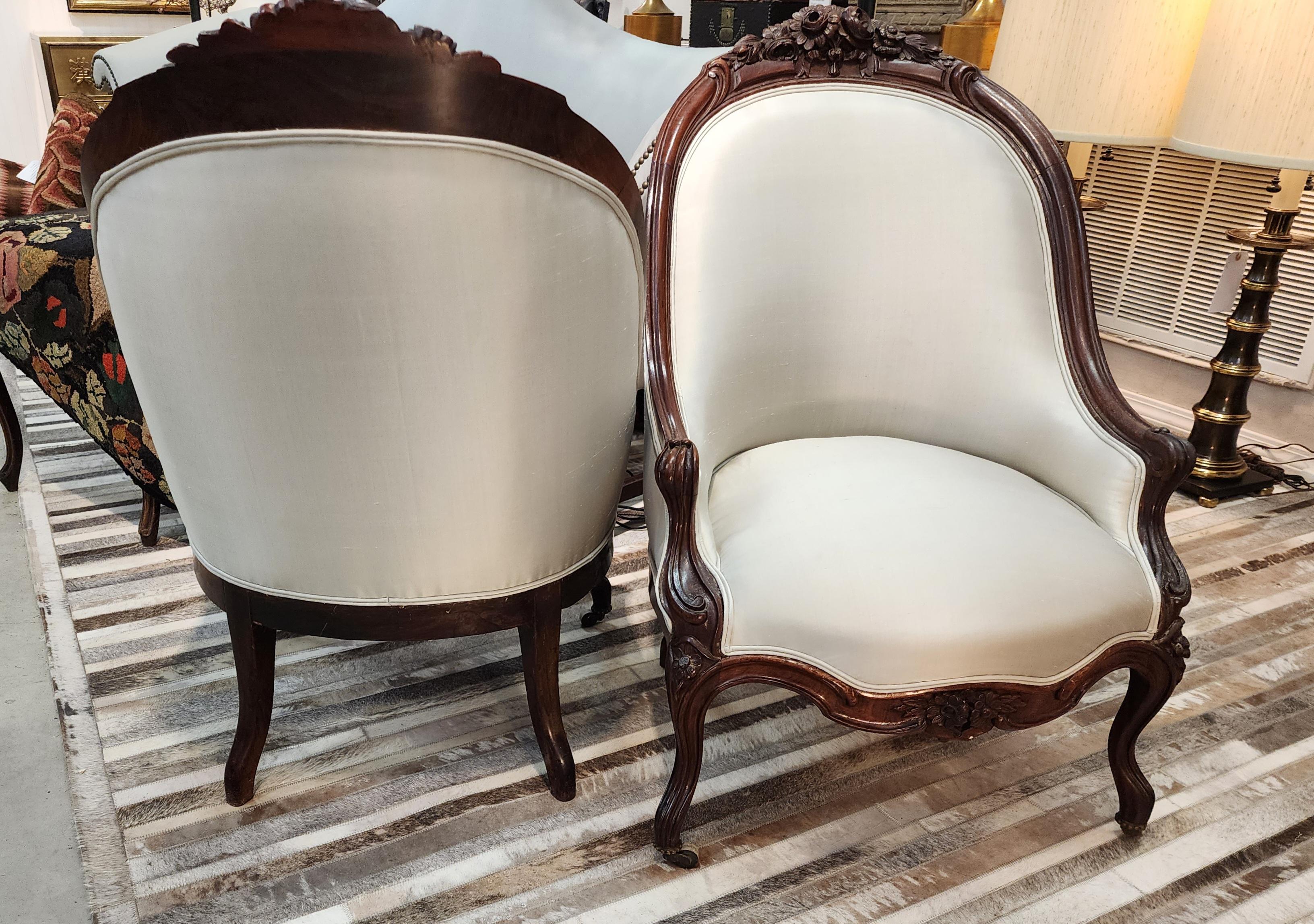 French Rosewood Rococo Revival Slipper Chairs France A Pair  For Sale