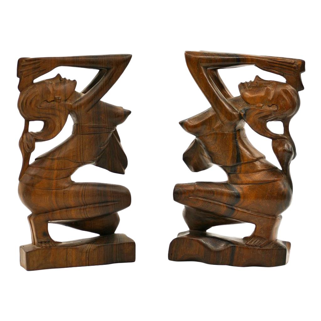 Pair of Rosewood Sculptures, Indonesia, Mid-20th Century