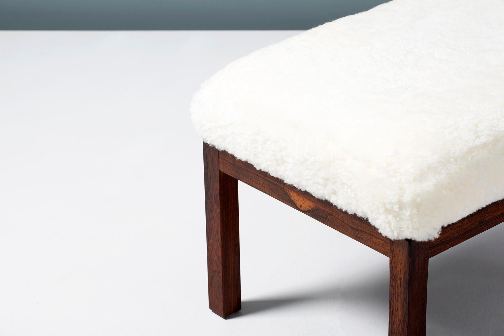 Danish Pair of Rosewood and Sheepskin Vintage Ottomans, circa 1960s