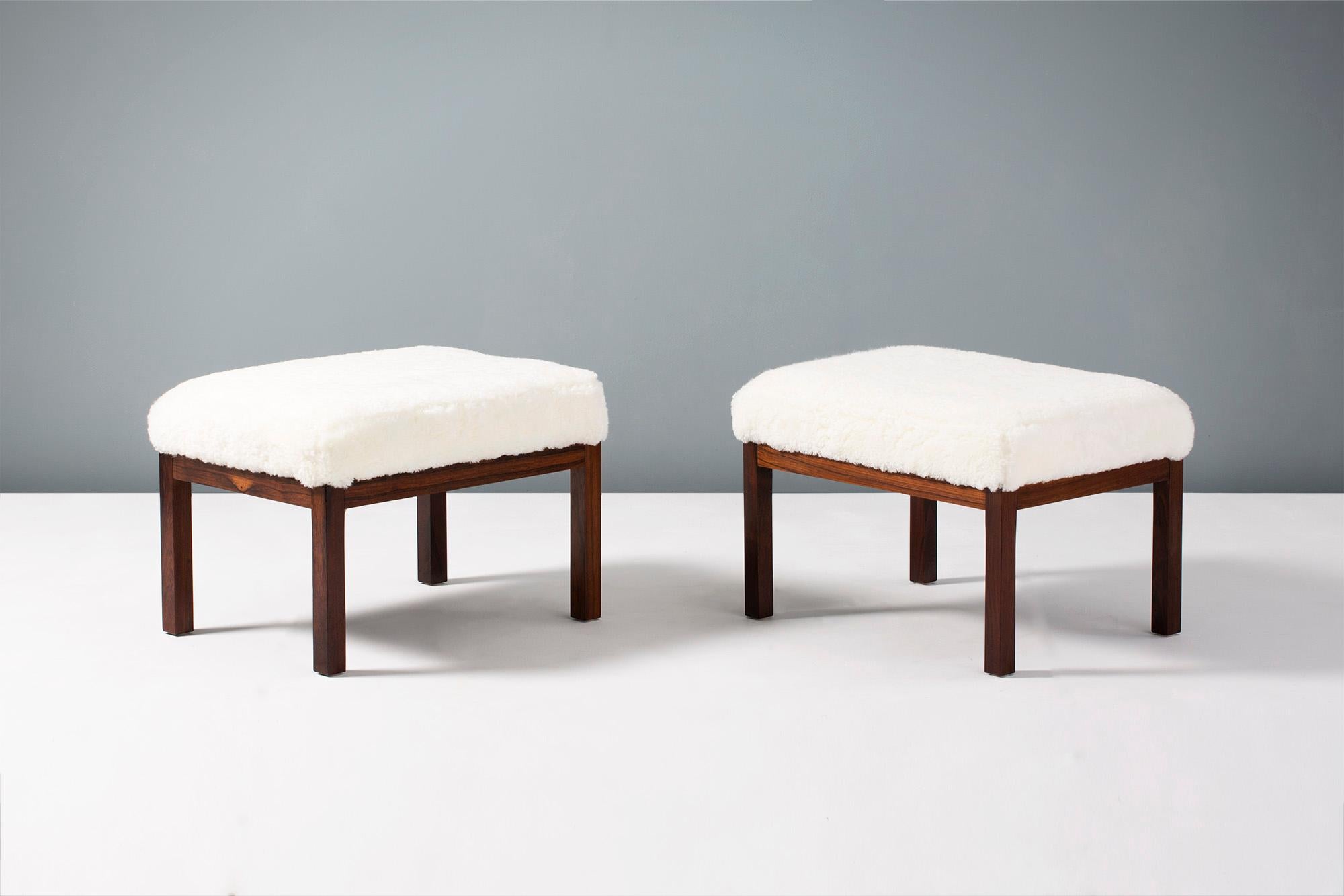 Pair of Rosewood and Sheepskin Vintage Ottomans, circa 1960s In Excellent Condition In London, GB