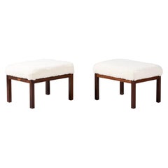 Pair of Rosewood and Sheepskin Vintage Ottomans, circa 1960s