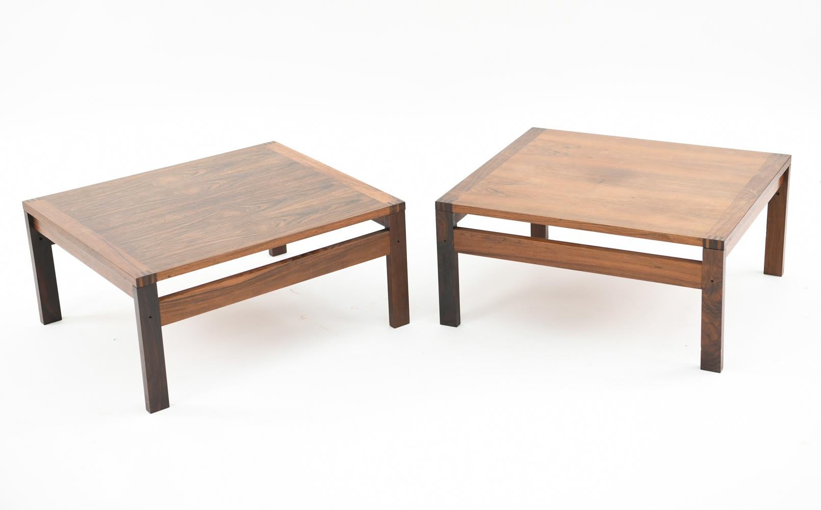 A gorgeous pair of rosewood side tables designed by Ole Gjerløv-Knudsen & Torben Lind for France & Son, circa 1960s. A great modular design for stand alone use or pairing with Gjerløv-Knudsen and Lind's other designs.