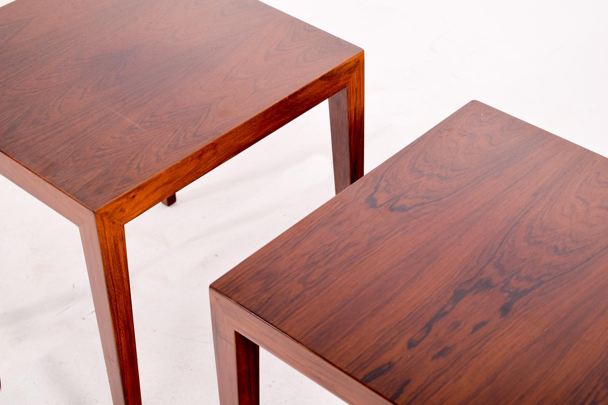 Mid-Century Modern Pair of Rosewood Side Tables by Severin Hansen for Haslev, Denmark