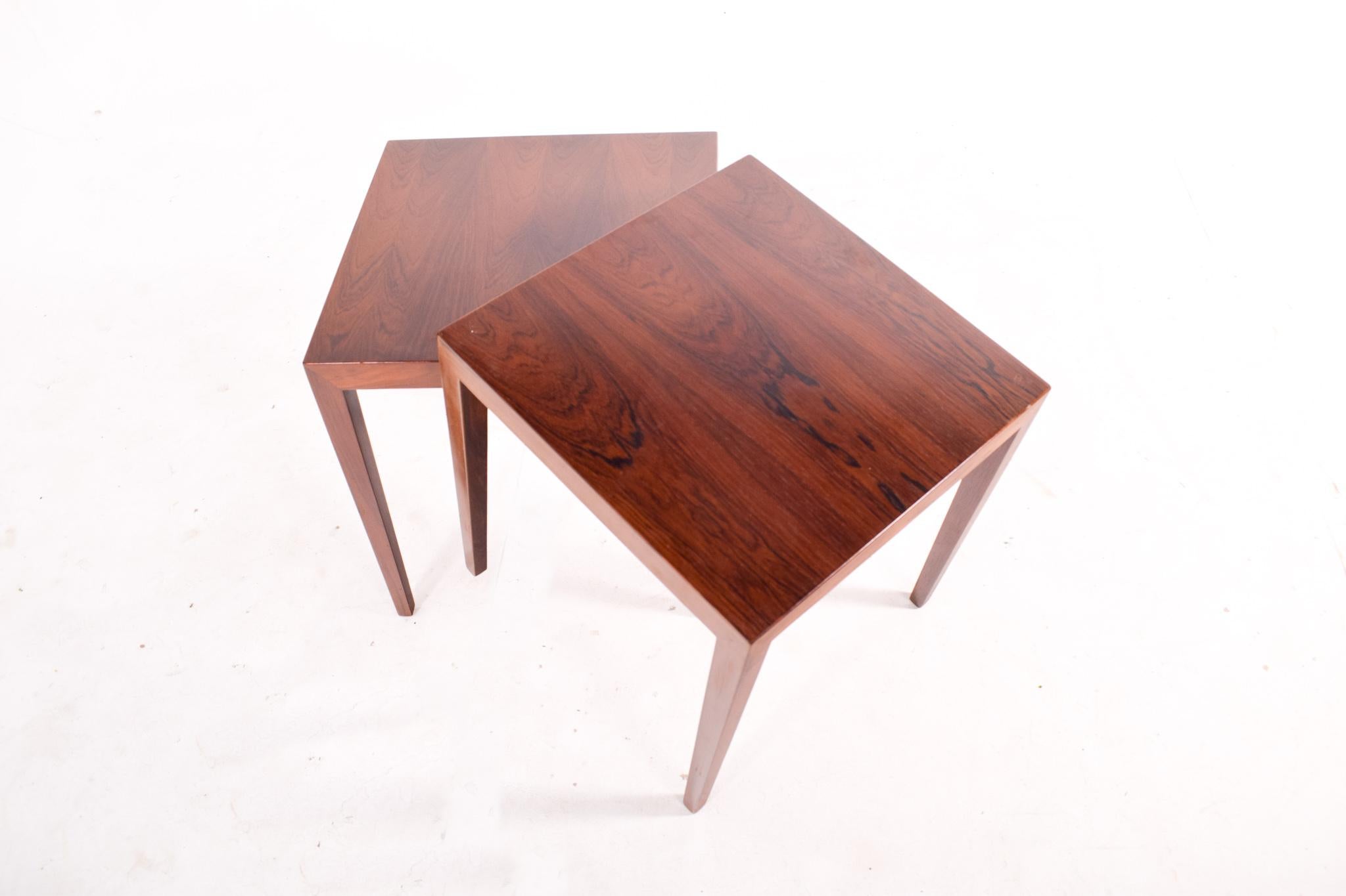 Mid-20th Century Pair of Rosewood Side Tables by Severin Hansen for Haslev, Denmark