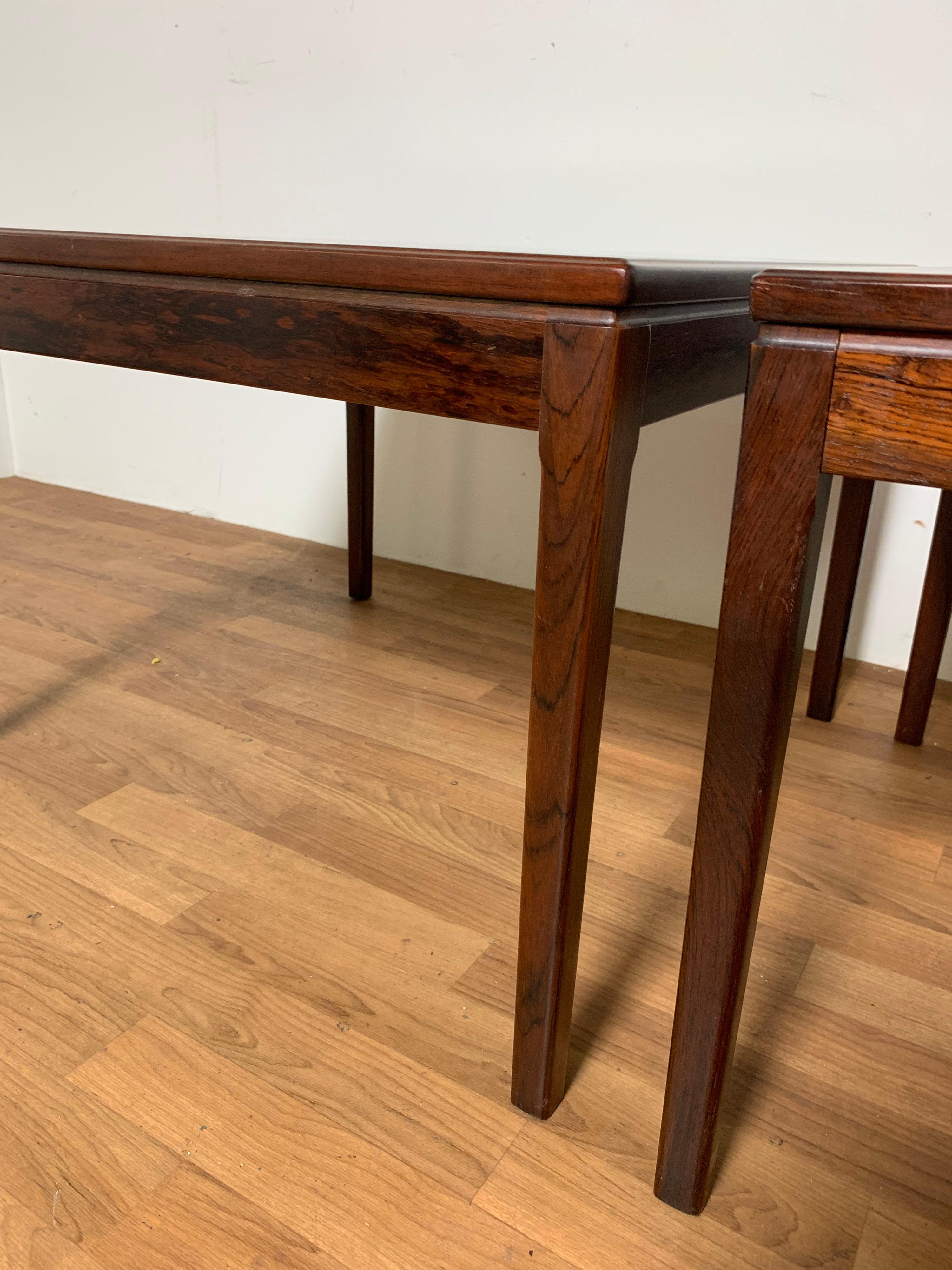 Pair of Rosewood Side Tables, Made in Norway, Circa 1970s In Good Condition For Sale In Peabody, MA