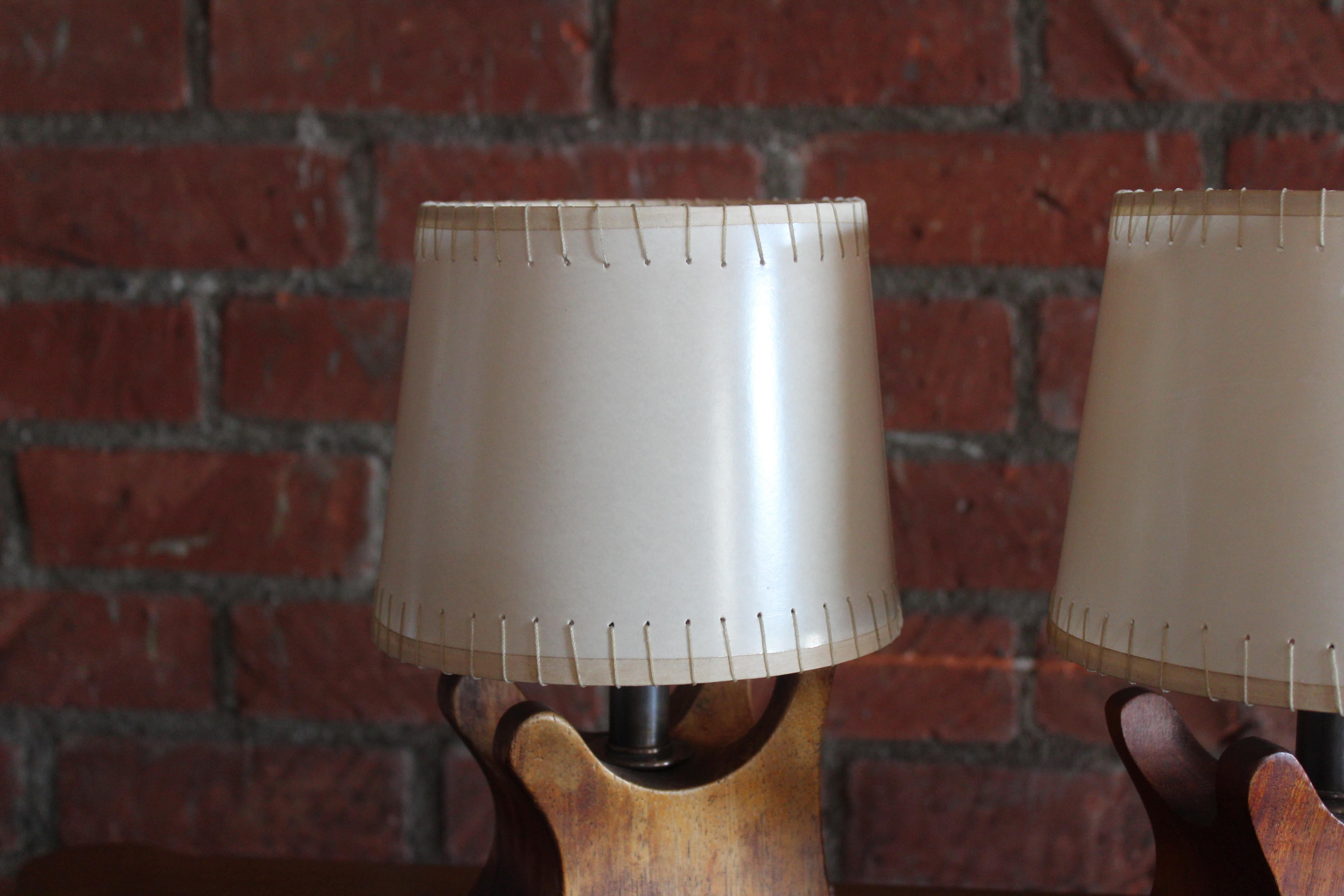 Pair of Rosewood Table Lamps by Don Shoemaker for Senal, Mexico, 1960s 1
