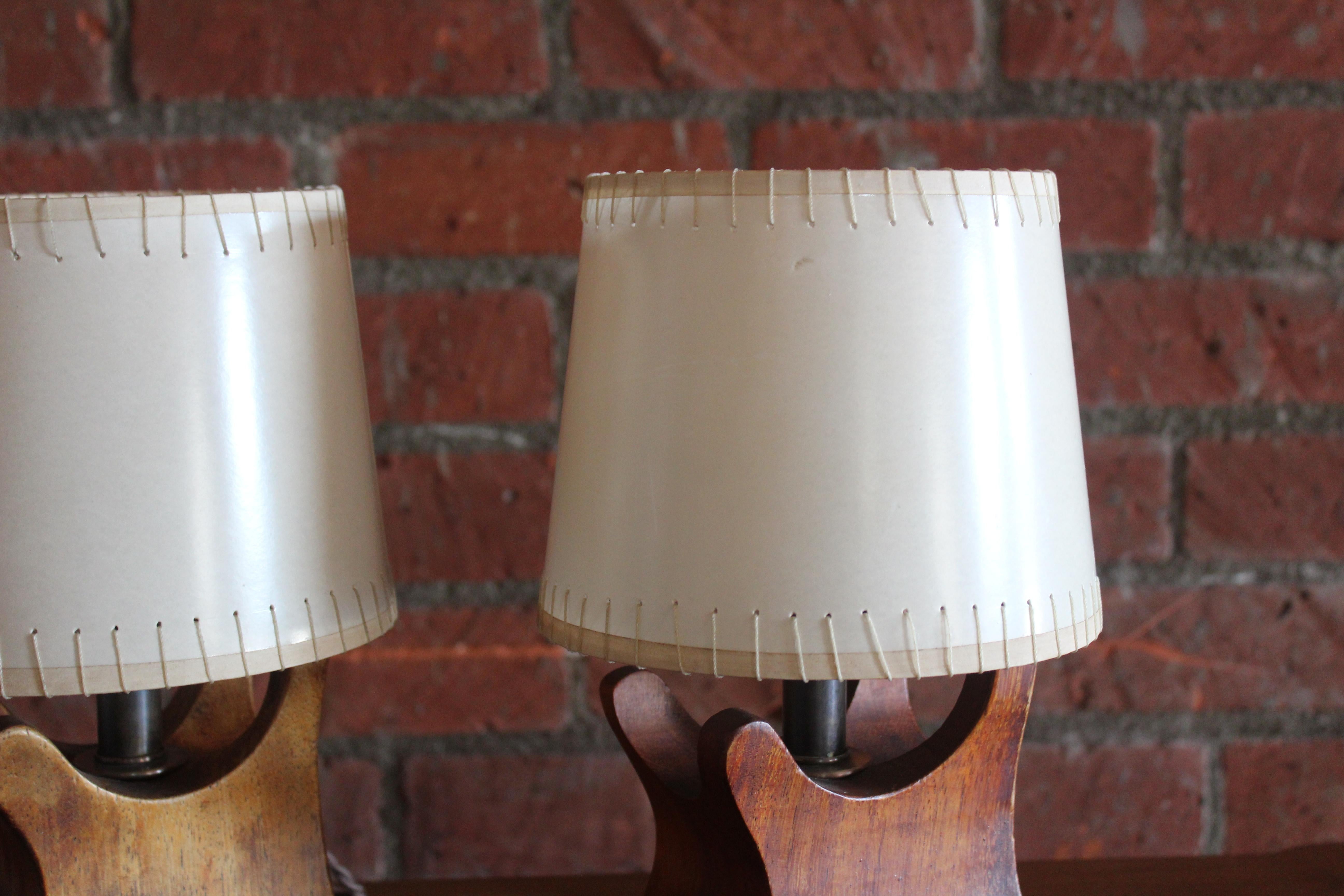 Pair of Rosewood Table Lamps by Don Shoemaker for Senal, Mexico, 1960s 2
