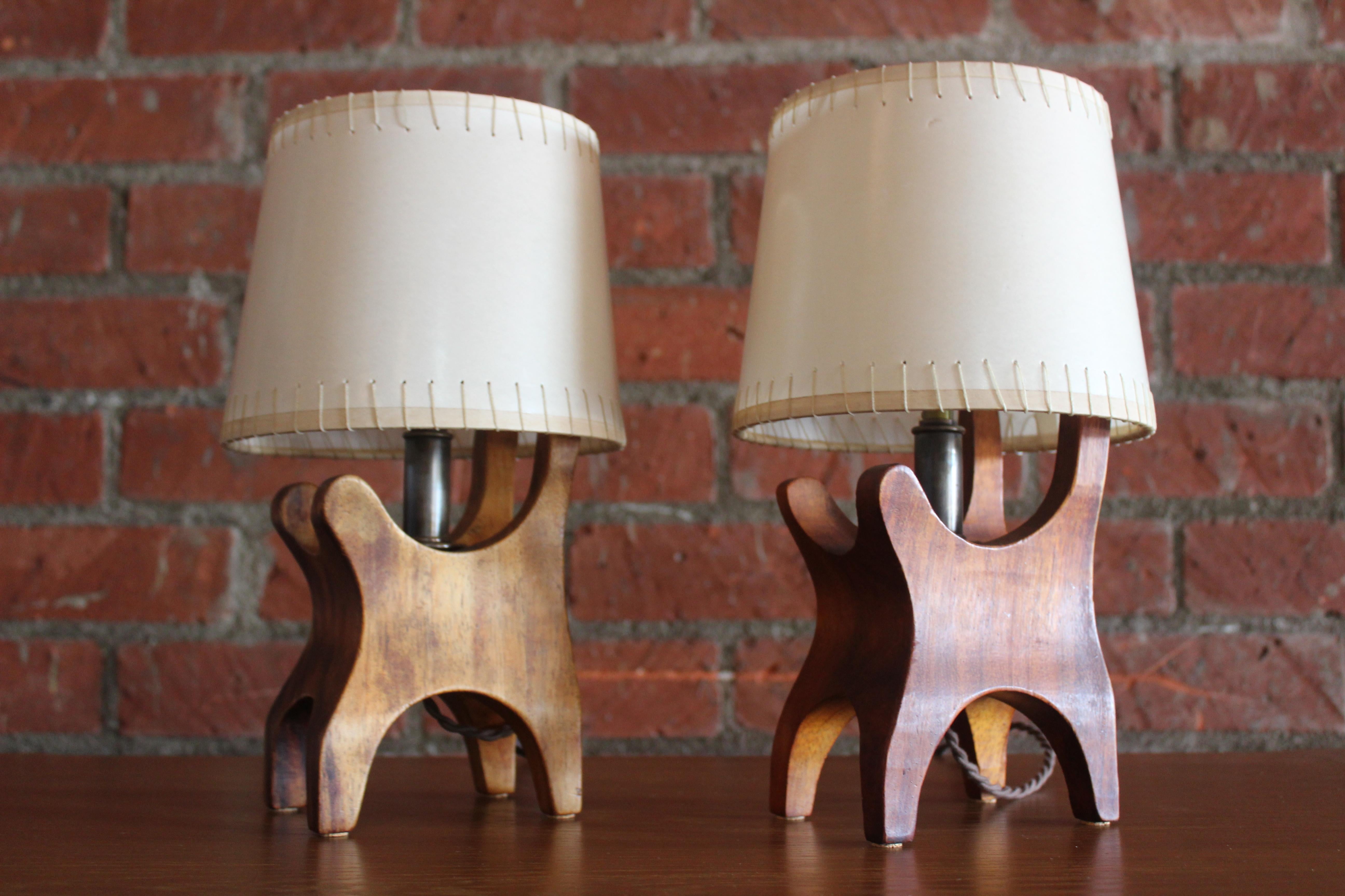 Pair of Rosewood Table Lamps by Don Shoemaker for Senal, Mexico, 1960s 3