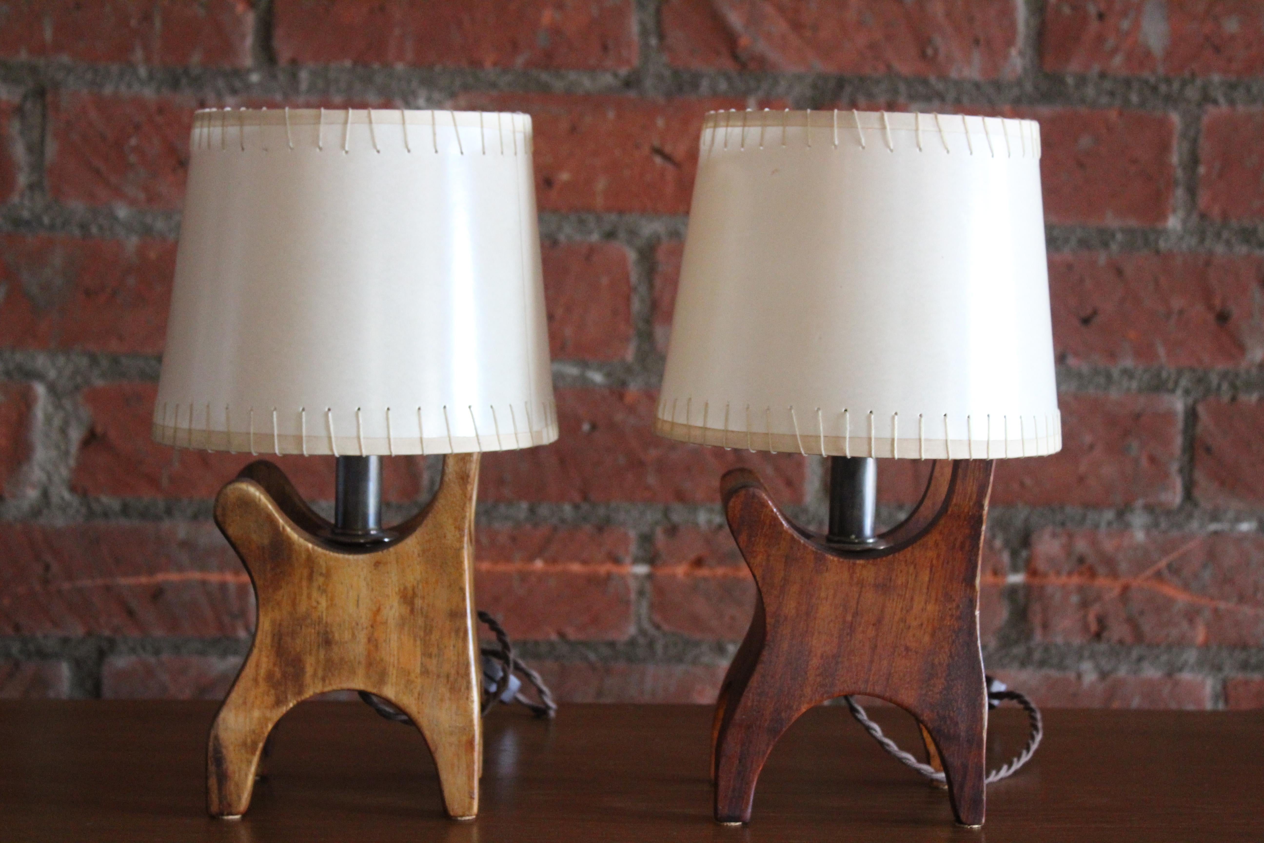 Pair of Rosewood Table Lamps by Don Shoemaker for Senal, Mexico, 1960s 7