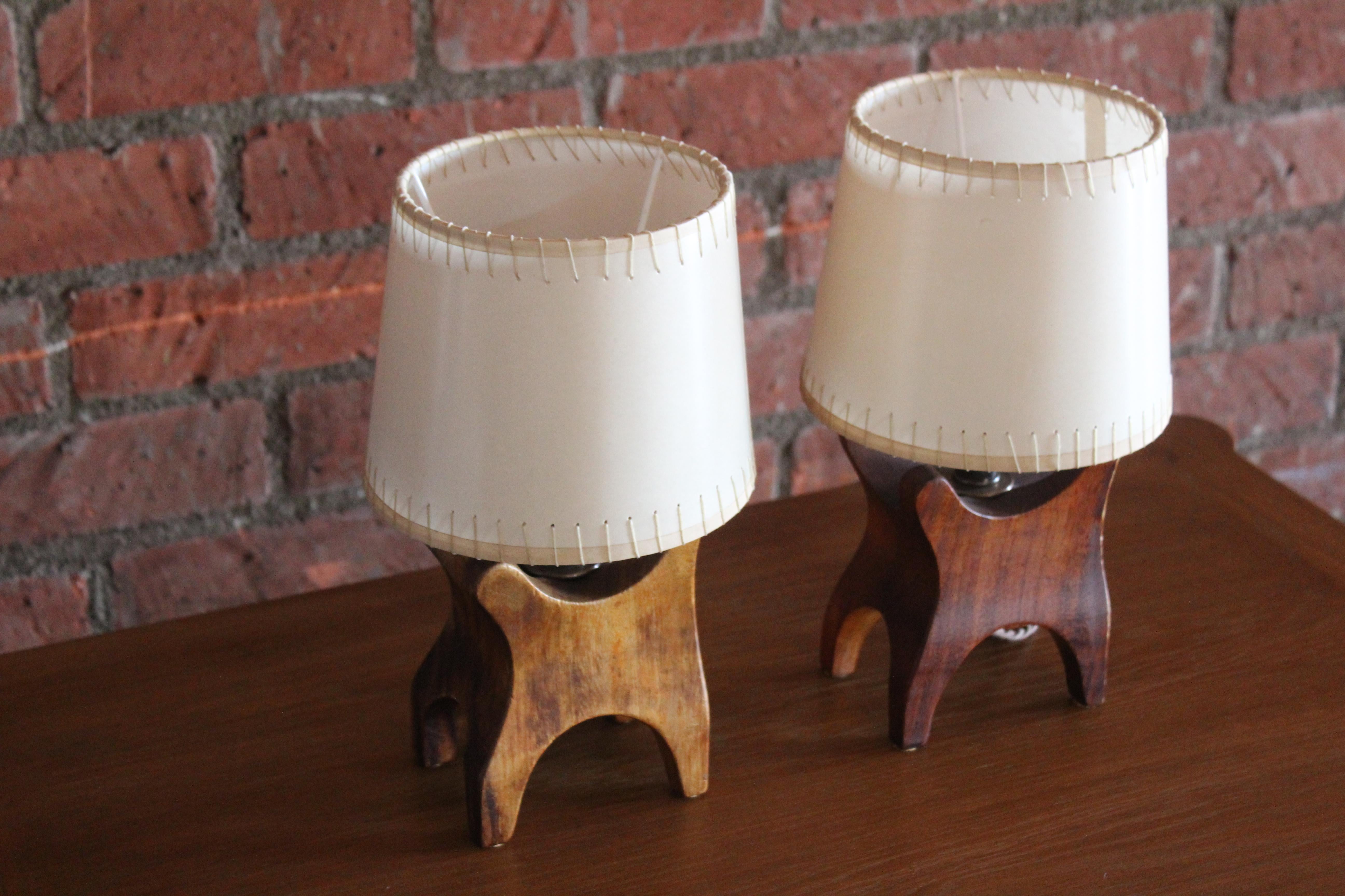 Pair of Rosewood Table Lamps by Don Shoemaker for Senal, Mexico, 1960s 8
