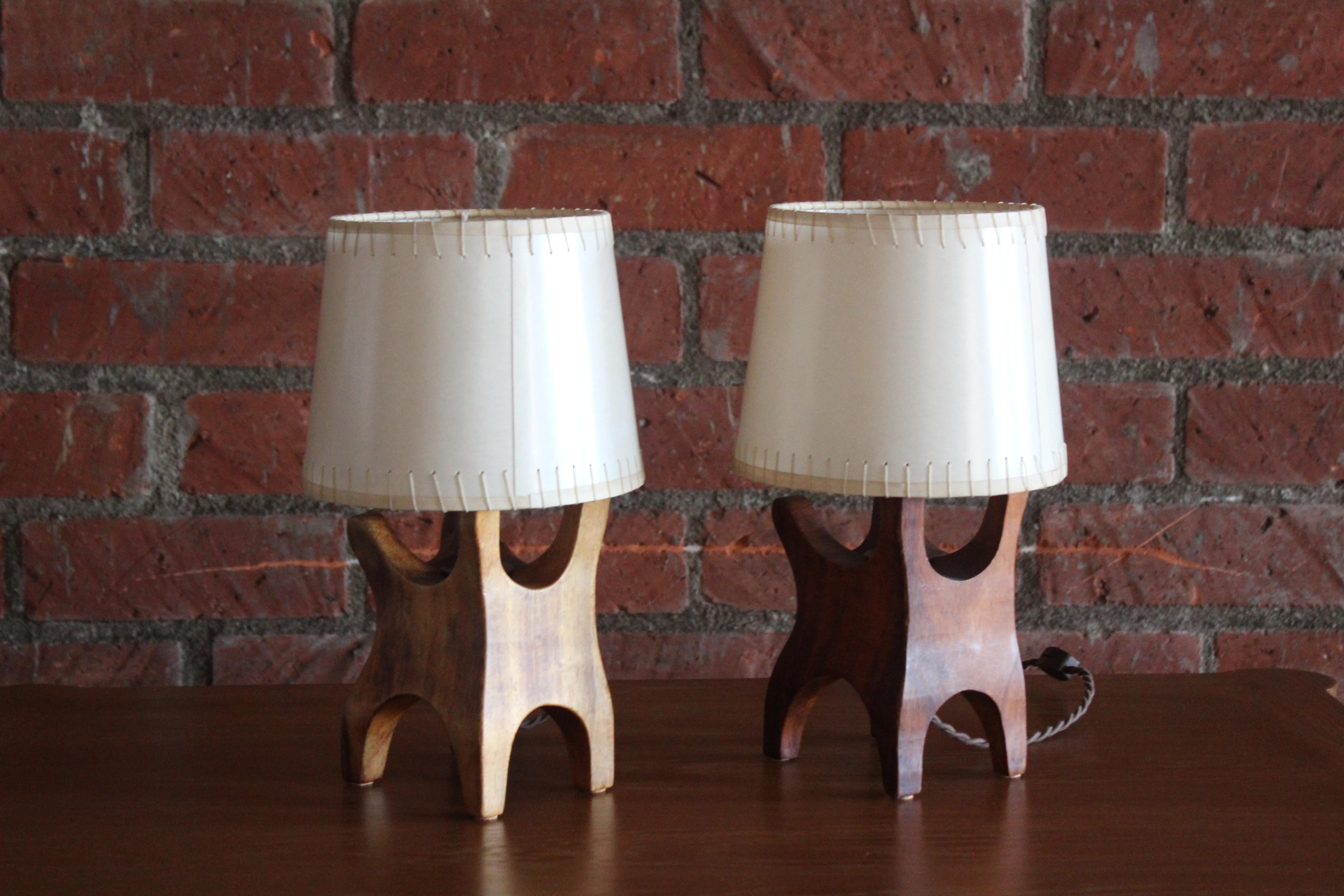 Pair of Rosewood Table Lamps by Don Shoemaker for Senal, Mexico, 1960s 10