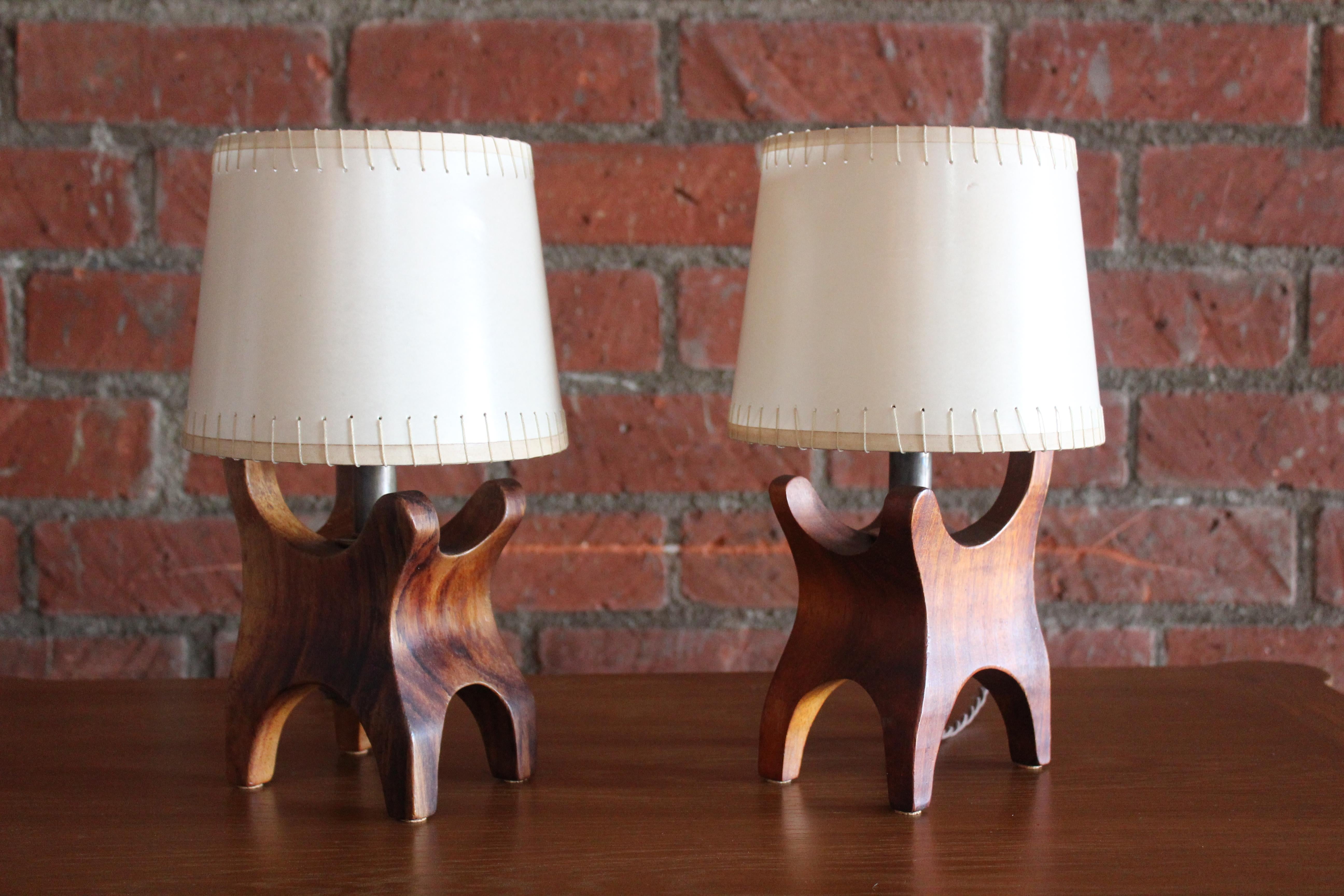 Mid-Century Modern Pair of Rosewood Table Lamps by Don Shoemaker for Senal, Mexico, 1960s