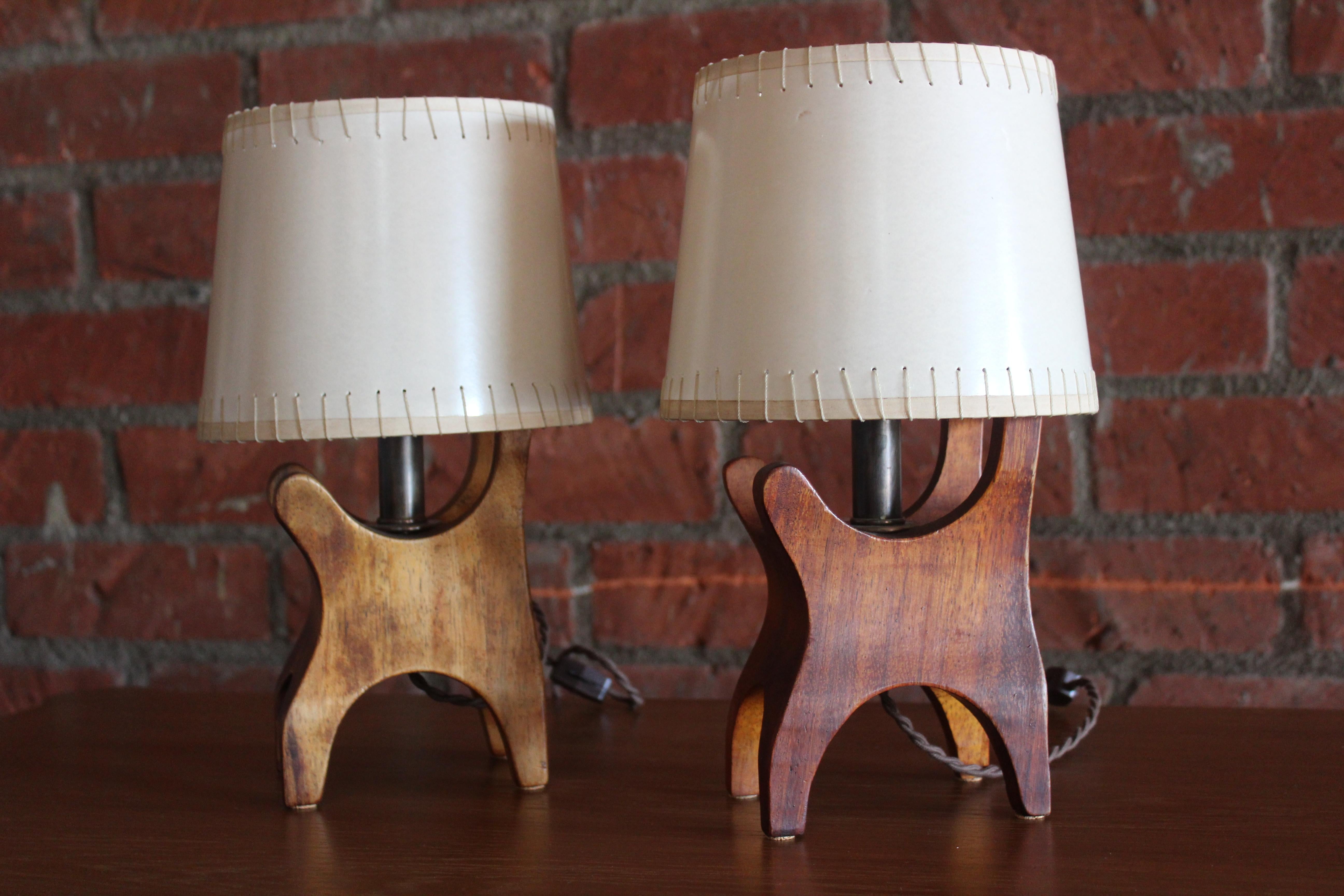 Mid-20th Century Pair of Rosewood Table Lamps by Don Shoemaker for Senal, Mexico, 1960s