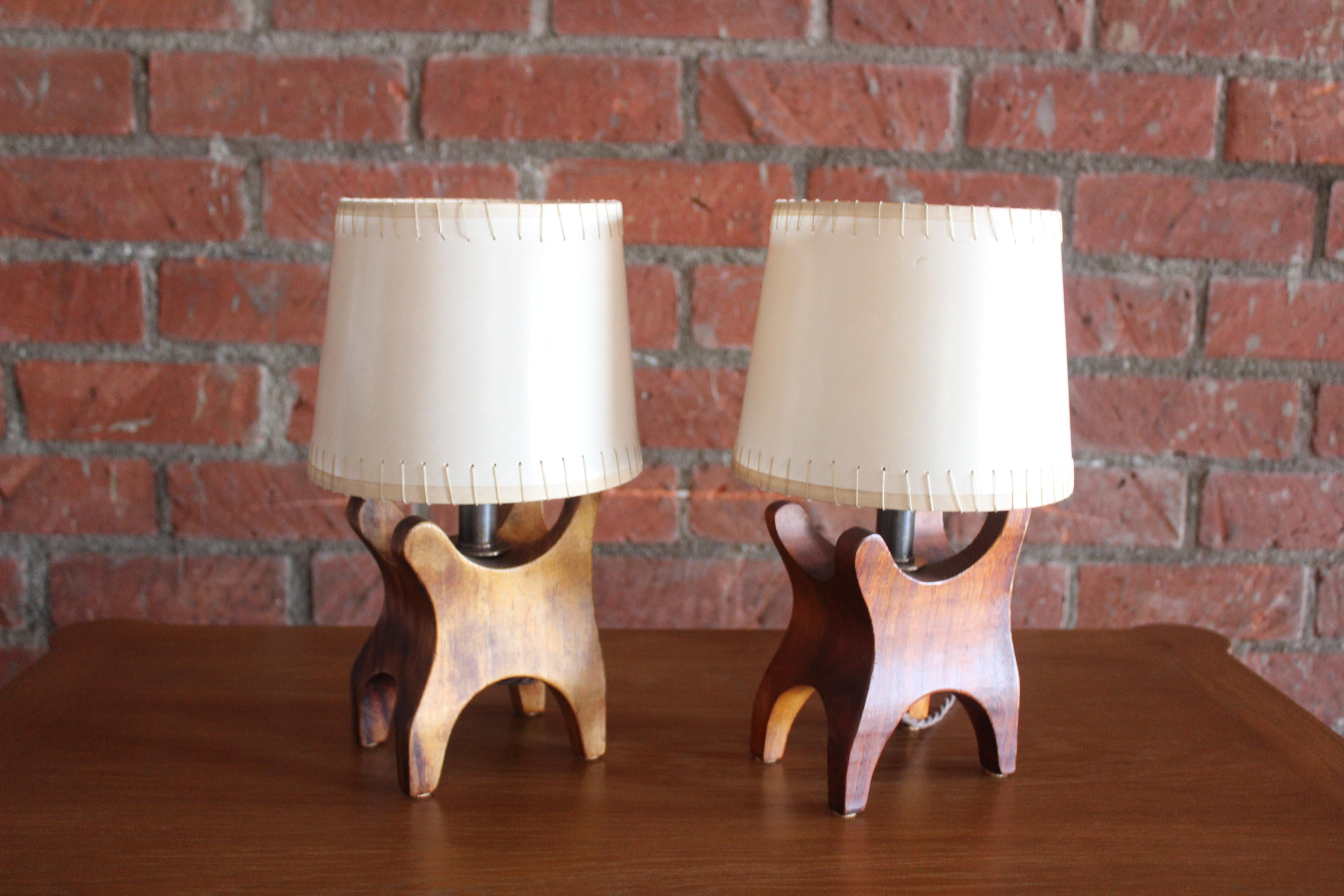 String Pair of Rosewood Table Lamps by Don Shoemaker for Senal, Mexico, 1960s