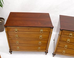 Pair of Rosewood Tops Satin Wood Heavy Brass Ring Pulls 4-Drawer Bachelor Chests