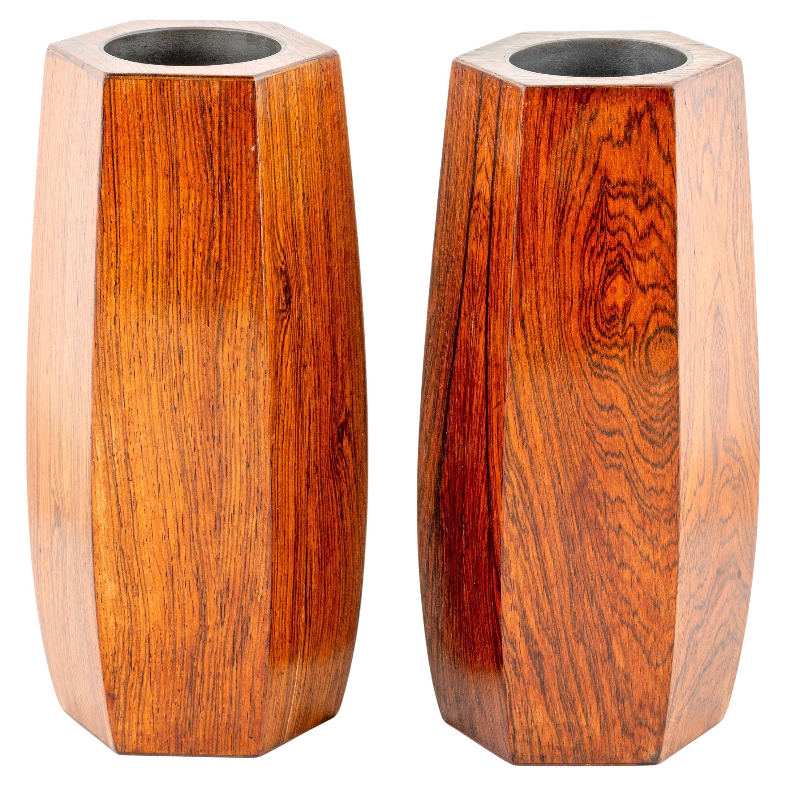 Pair of Rosewood Vases with Tinned interior, Denmark, 1970's For Sale