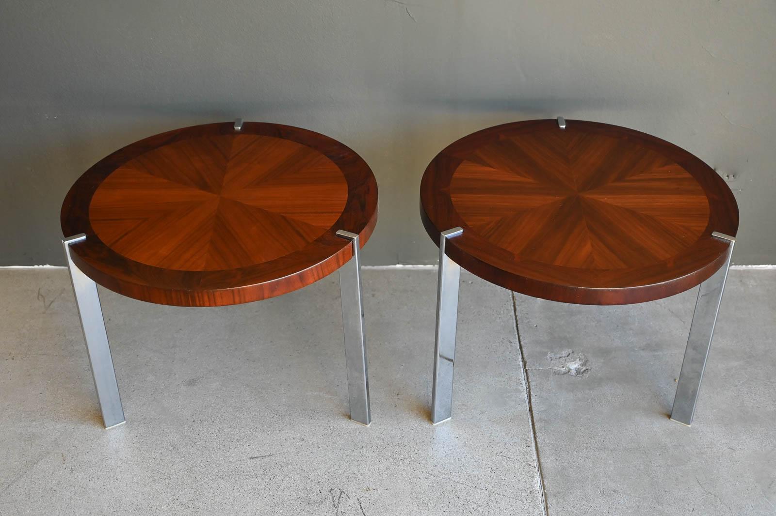 Mid-Century Modern Pair of Rosewood, Walnut and Chrome Side Tables from Lane, ca. 1965