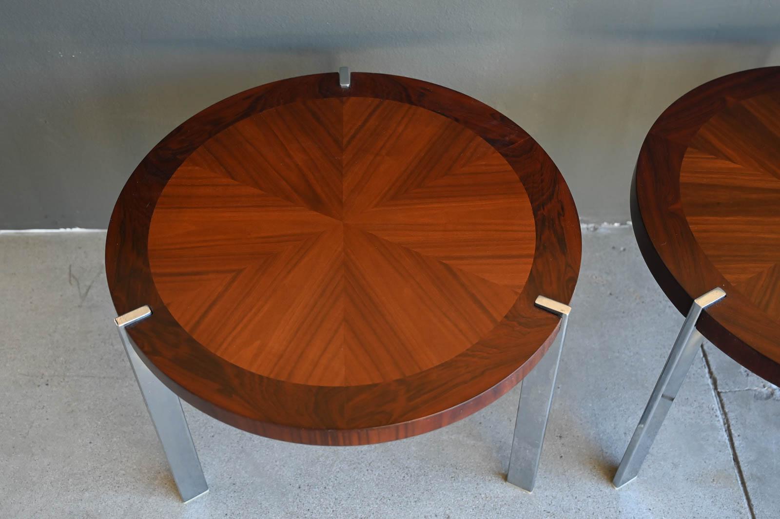 American Pair of Rosewood, Walnut and Chrome Side Tables from Lane, ca. 1965