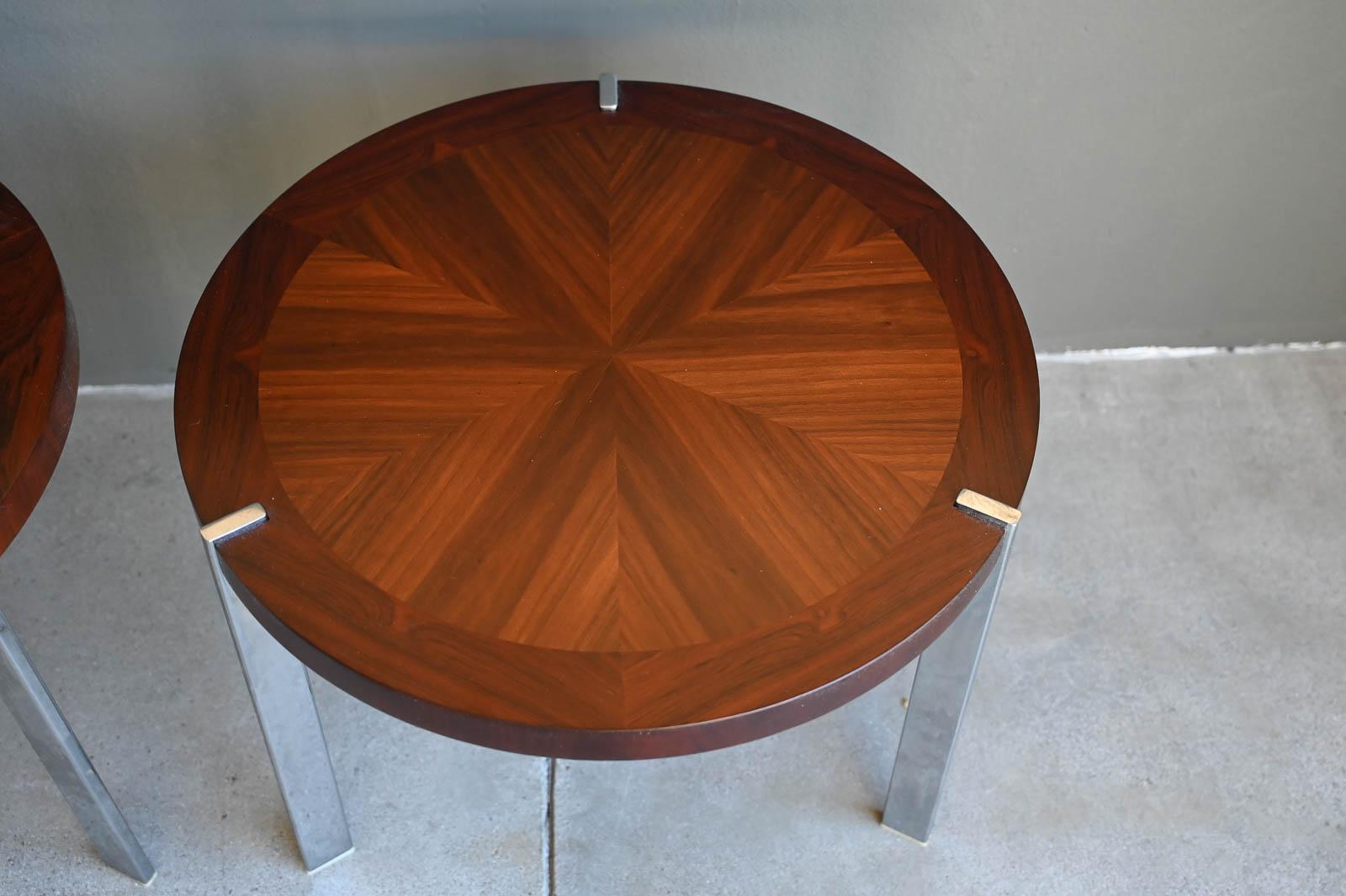 Polychromed Pair of Rosewood, Walnut and Chrome Side Tables from Lane, ca. 1965