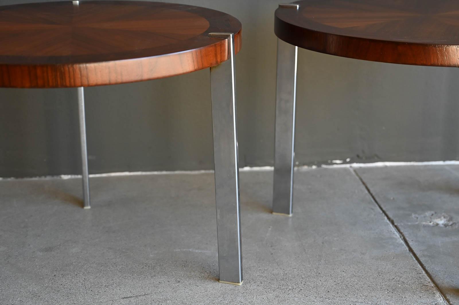 Mid-20th Century Pair of Rosewood, Walnut and Chrome Side Tables from Lane, ca. 1965