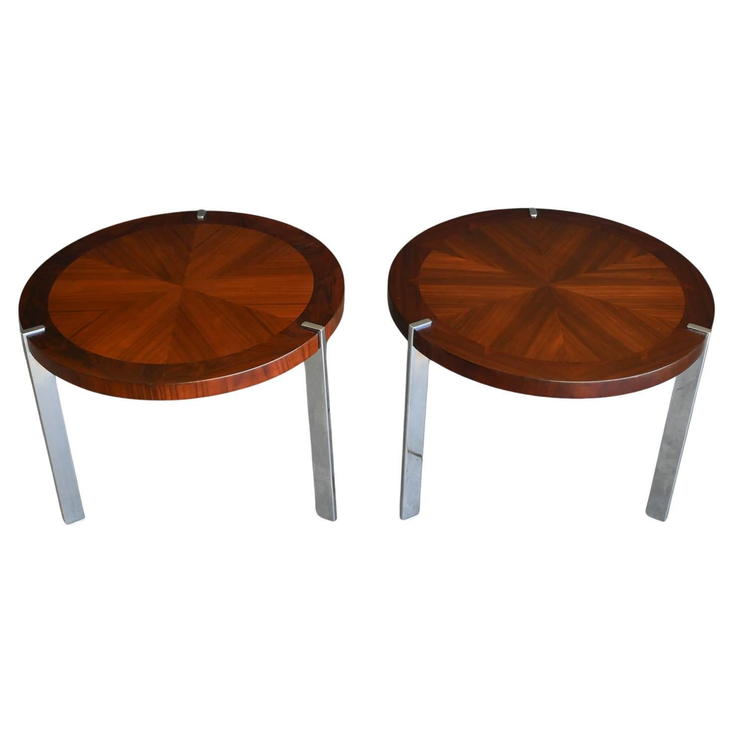 Pair of Rosewood, Walnut and Chrome Side Tables from Lane, ca. 1965