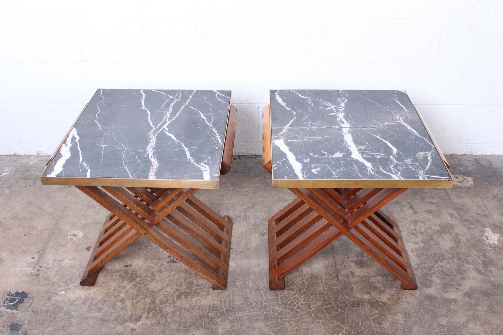 Pair of Rosewood X-Base Tables by Edward Wormley for Dunbar In Good Condition In Dallas, TX