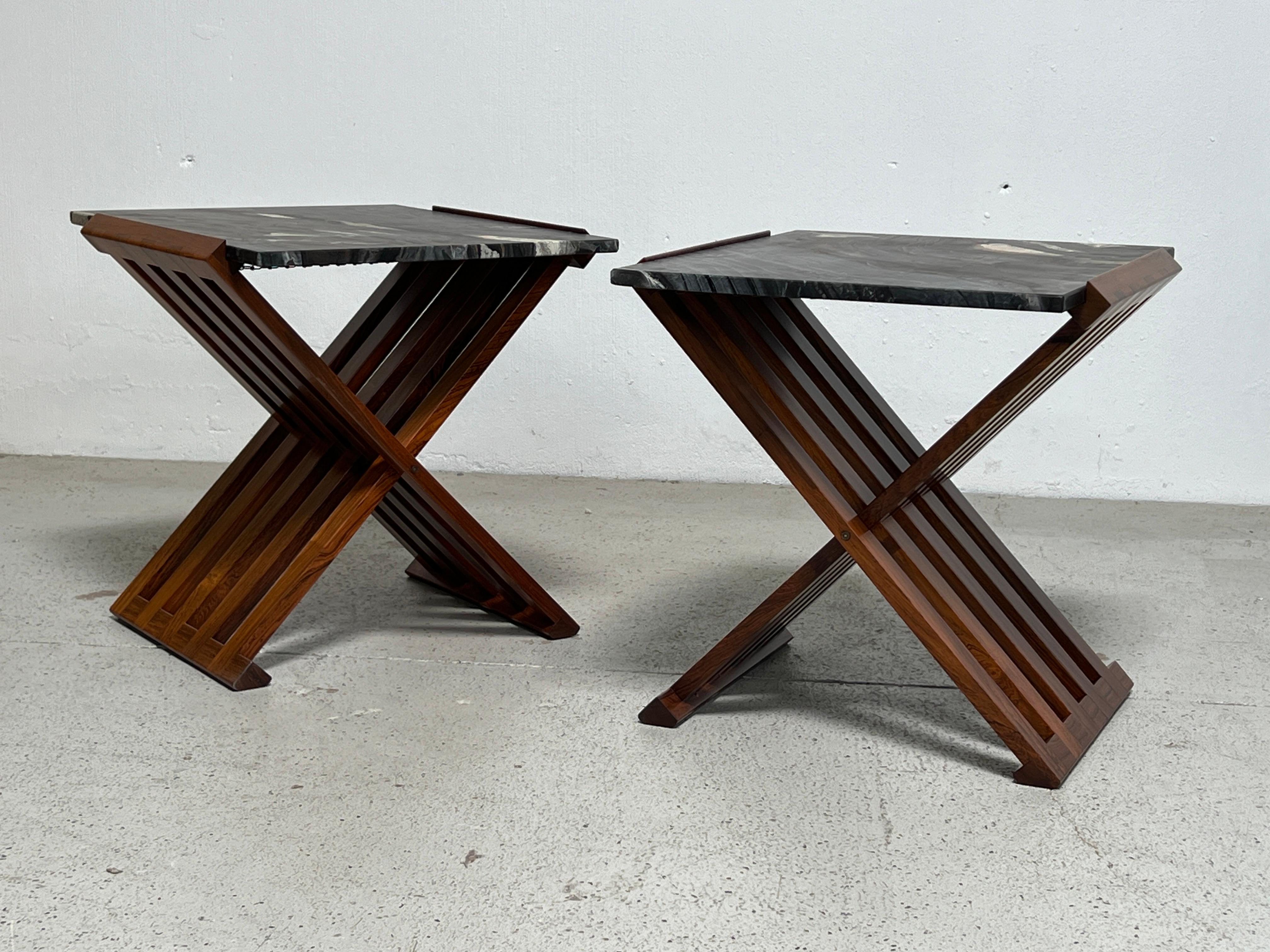 Mid-20th Century Pair of Rosewood X-Base Tables by Edward Wormley for Dunbar