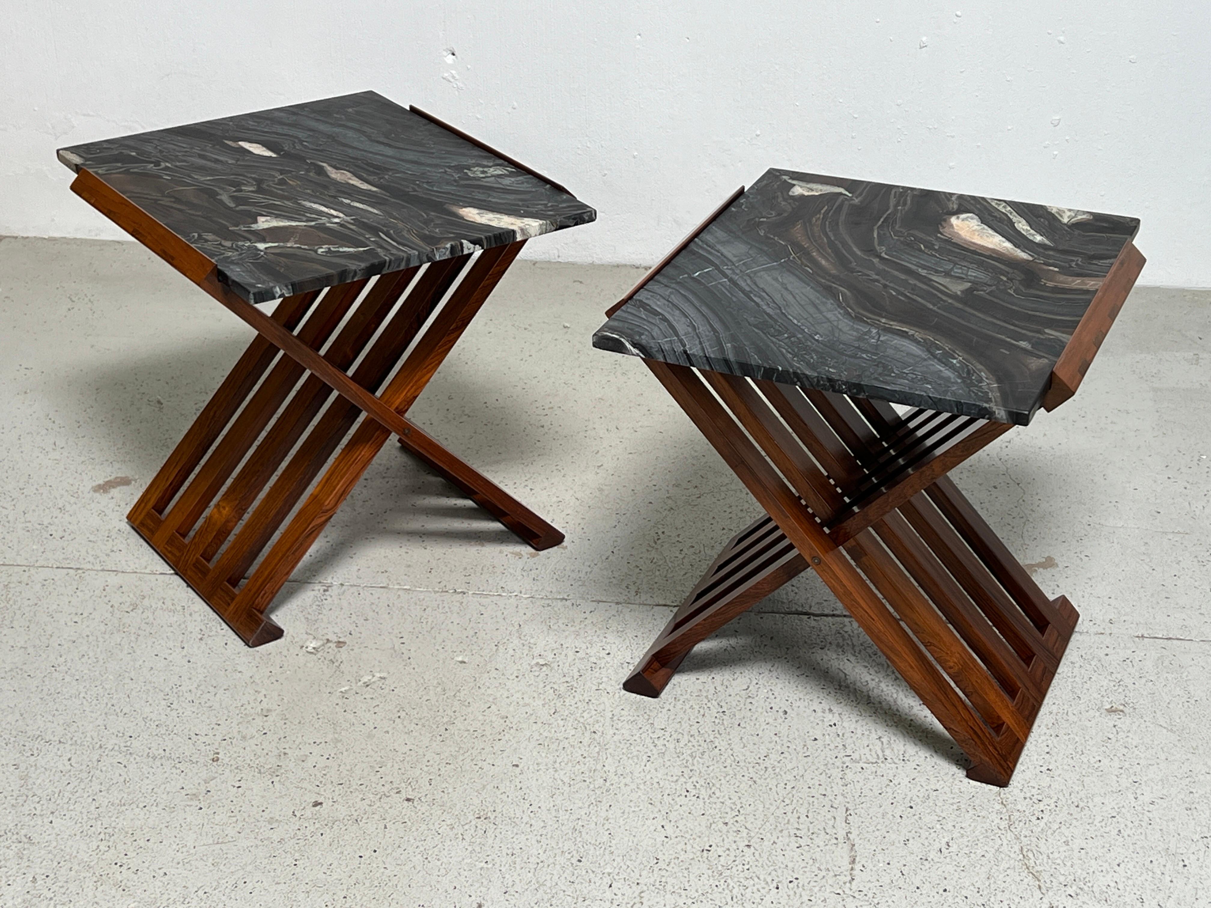 Pair of Rosewood X-Base Tables by Edward Wormley for Dunbar For Sale 1
