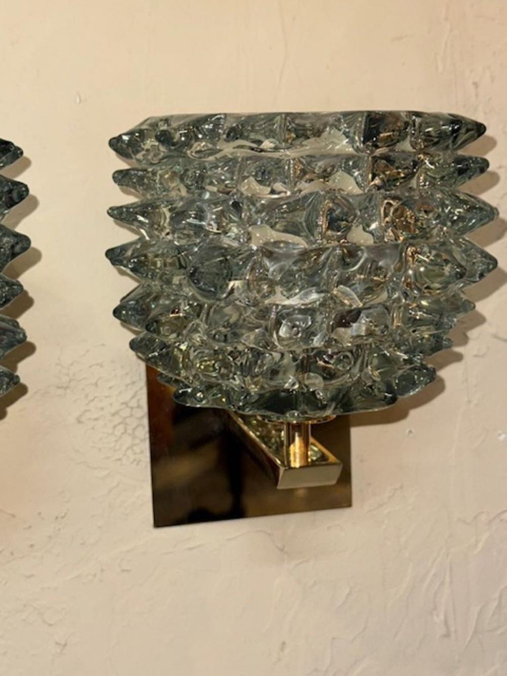 Coppia di lampade in vetro di Murano e ottone di Rostrada In condizioni buone in vendita a Dallas, TX