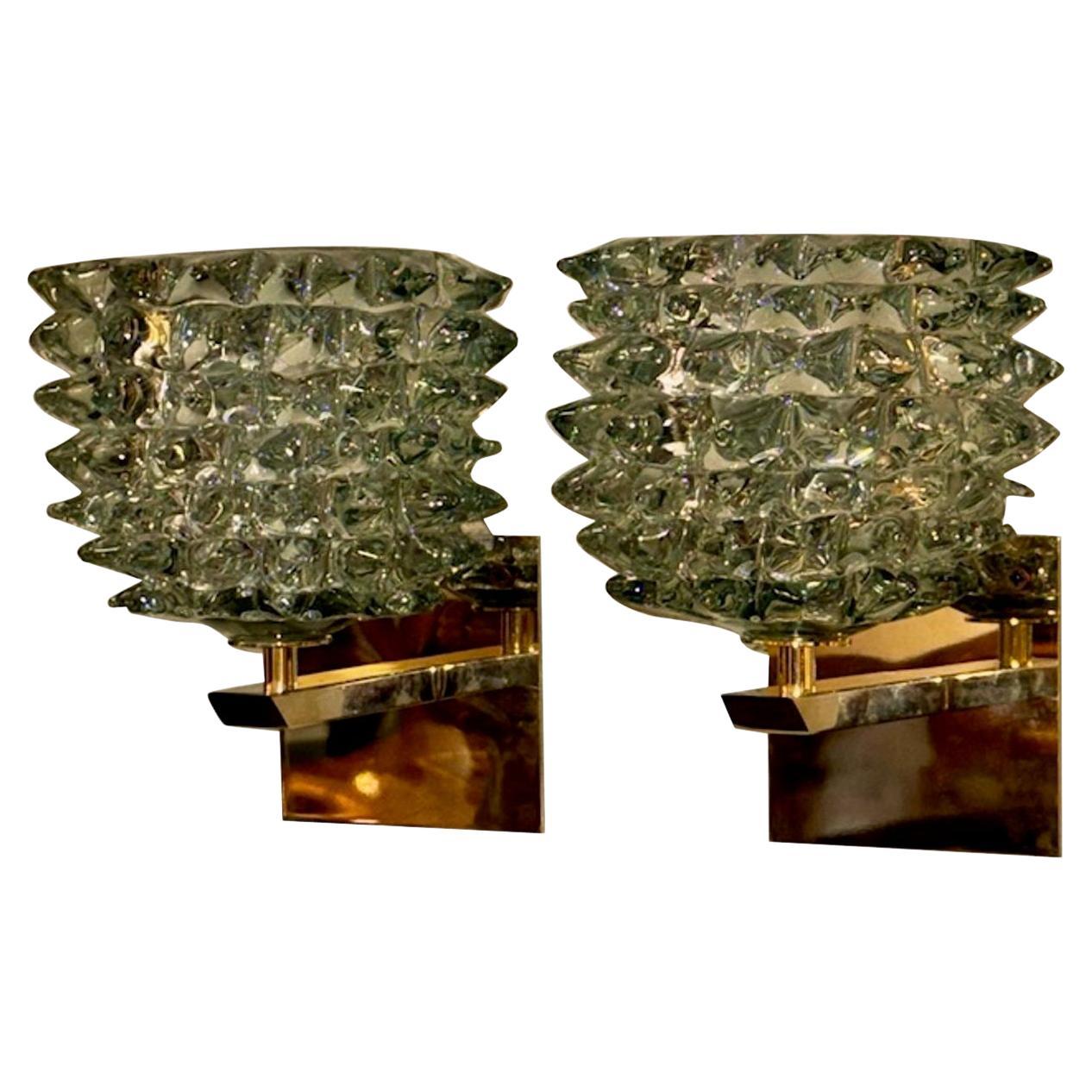 Pair of Rostrada Murano Glass and Brass Sconces
