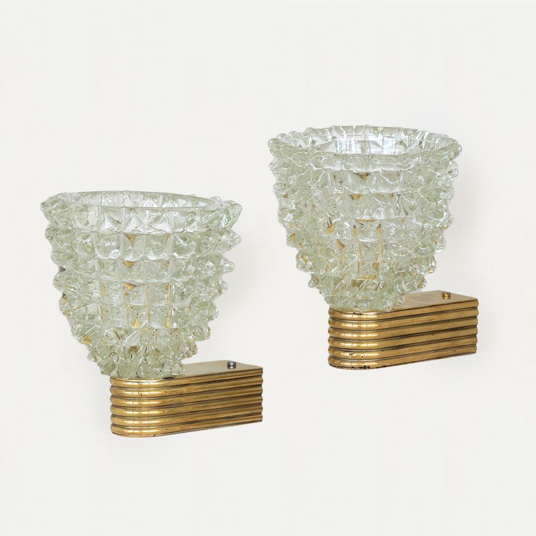Italian Pair of Rostrato Glass Sconces by Barovier